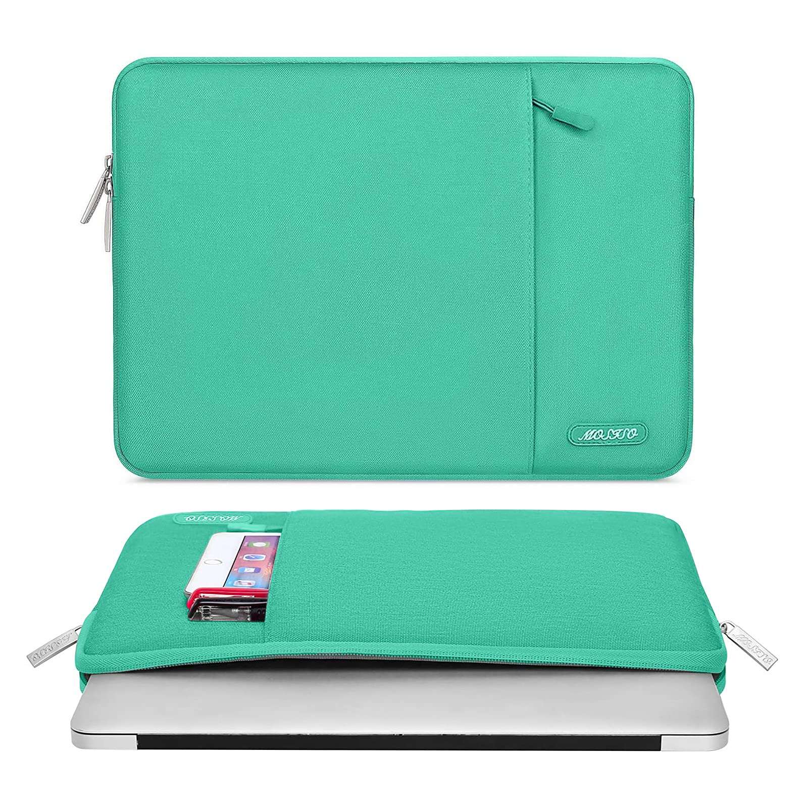 MOSISO Laptop Sleeve Bag Compatible with MacBook Air/Pro, 13-13.3 inch Notebook, Compatible with MacBook Pro 14 inch M4 M3 M2 M1 Chip Pro Max, Polyester Vertical Case with Pocket, Biscay Green 2