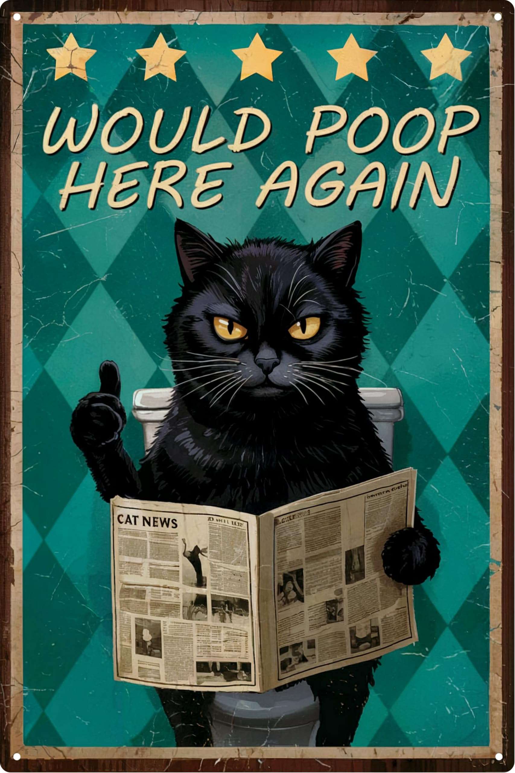 Funny Black Cat Metal Tin Signs Posters for Bathroom Restroom Fun Toilet Wall Decor Sign Door Poster Sayings Stuff Art College Accessories 8x12 in 1