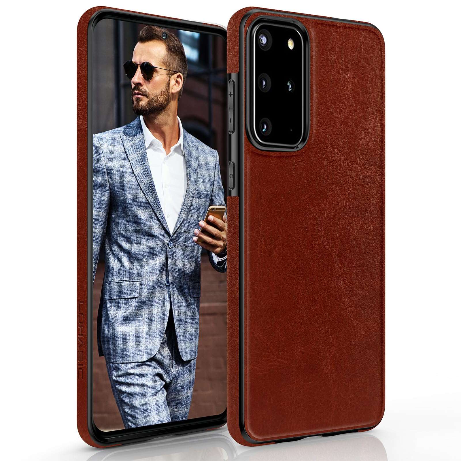 LOHASIC for Galaxy S20+ Plus Case, Classic Vegan Leather Business PU Cover Rugged Non-Slip Grip Shockproof Bumper Full Body Protective Phone Cases for Samsung Galaxy S20 Plus 6.7 inch - Dark Brown 1