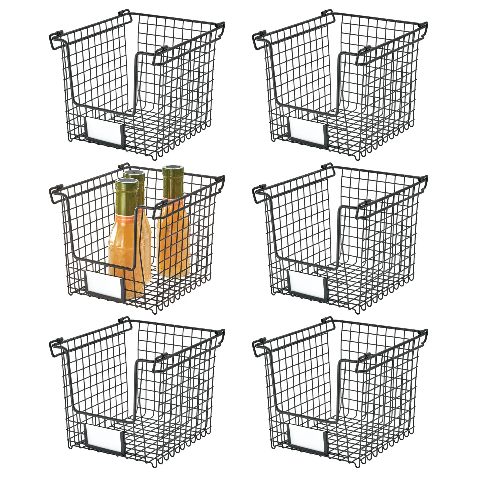 iDesign Stackable Wire Pantry Basket with Label Plate - Set of 6 - Matte Black