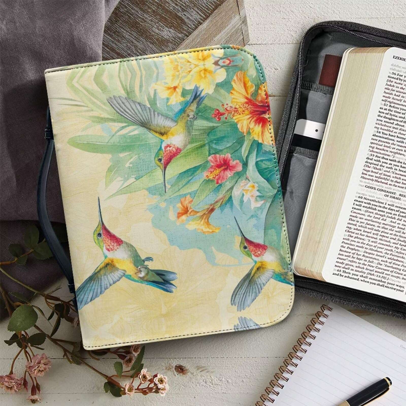 WUYOJUXA Hummingbird Print Bible Cover for Women Bible Book Carrying Case Durable Carrying Book Case Church Bag Bible Study Supplies Accessories size：XL 5
