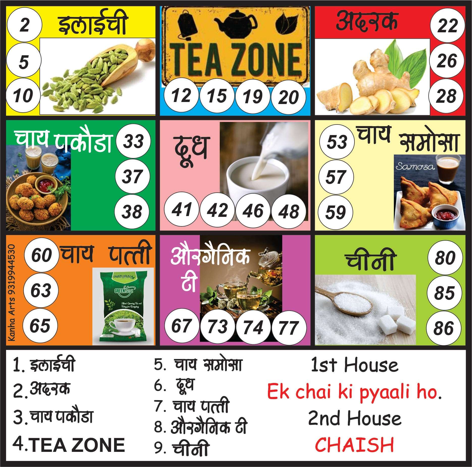 Kanha Arts Funny Nok Jhok Tambola & Tea Zone Tambola Durable Hard Card Sheet Material for Interactive Learning & Play 4