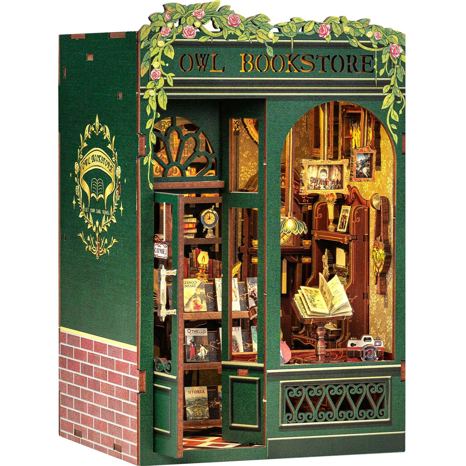 Fsolis Book Nook Kit, DIY Miniature House Kit for Adults Teens Beginners Wood Puzzle Buliding Kit Easy Booknook Craft Gifts for Women(OWL Bookstore)