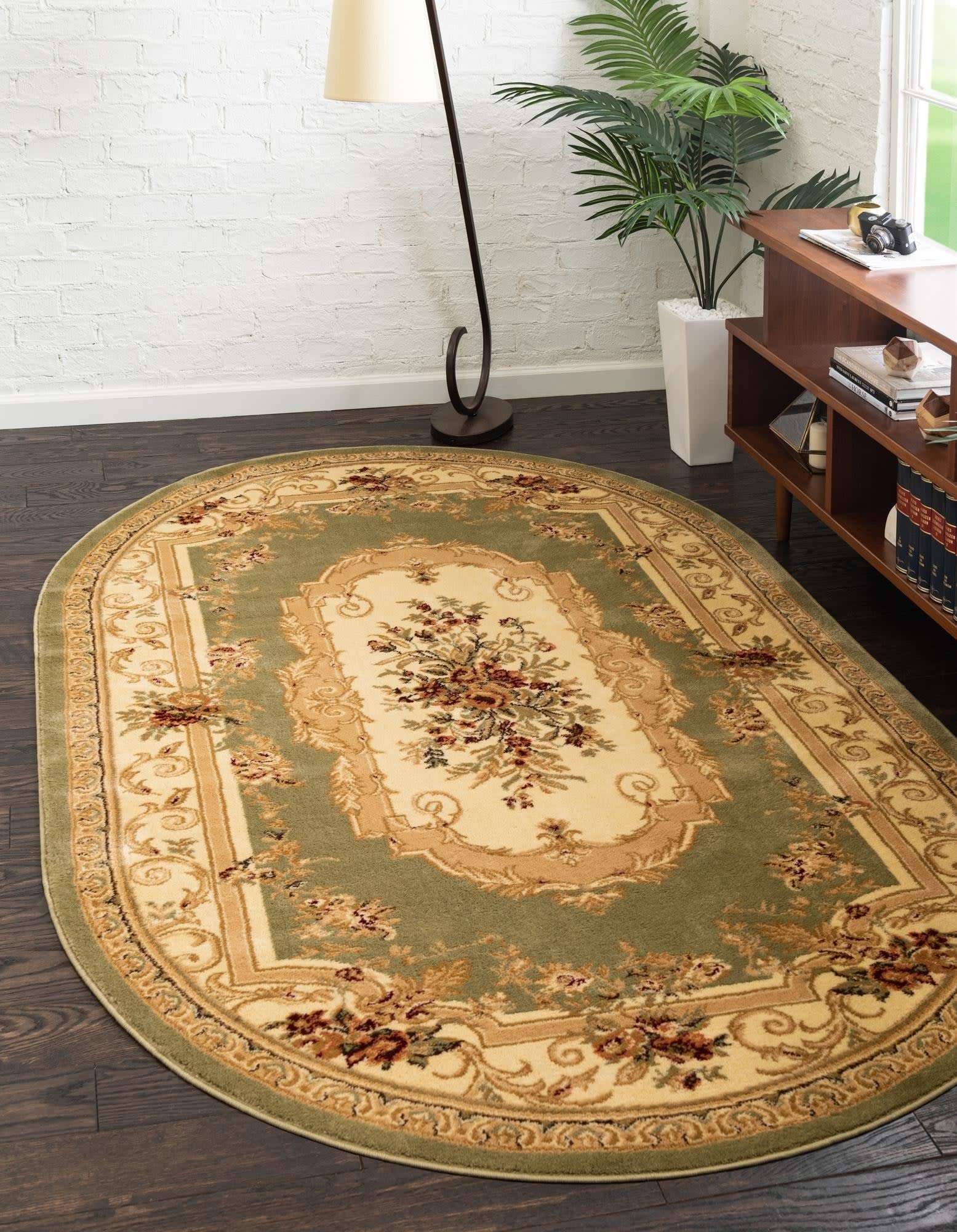 Unique Loom Versailles Collection Area Rug - Henry (3' 1" x 5' 3" Oval Green/Cream) 1