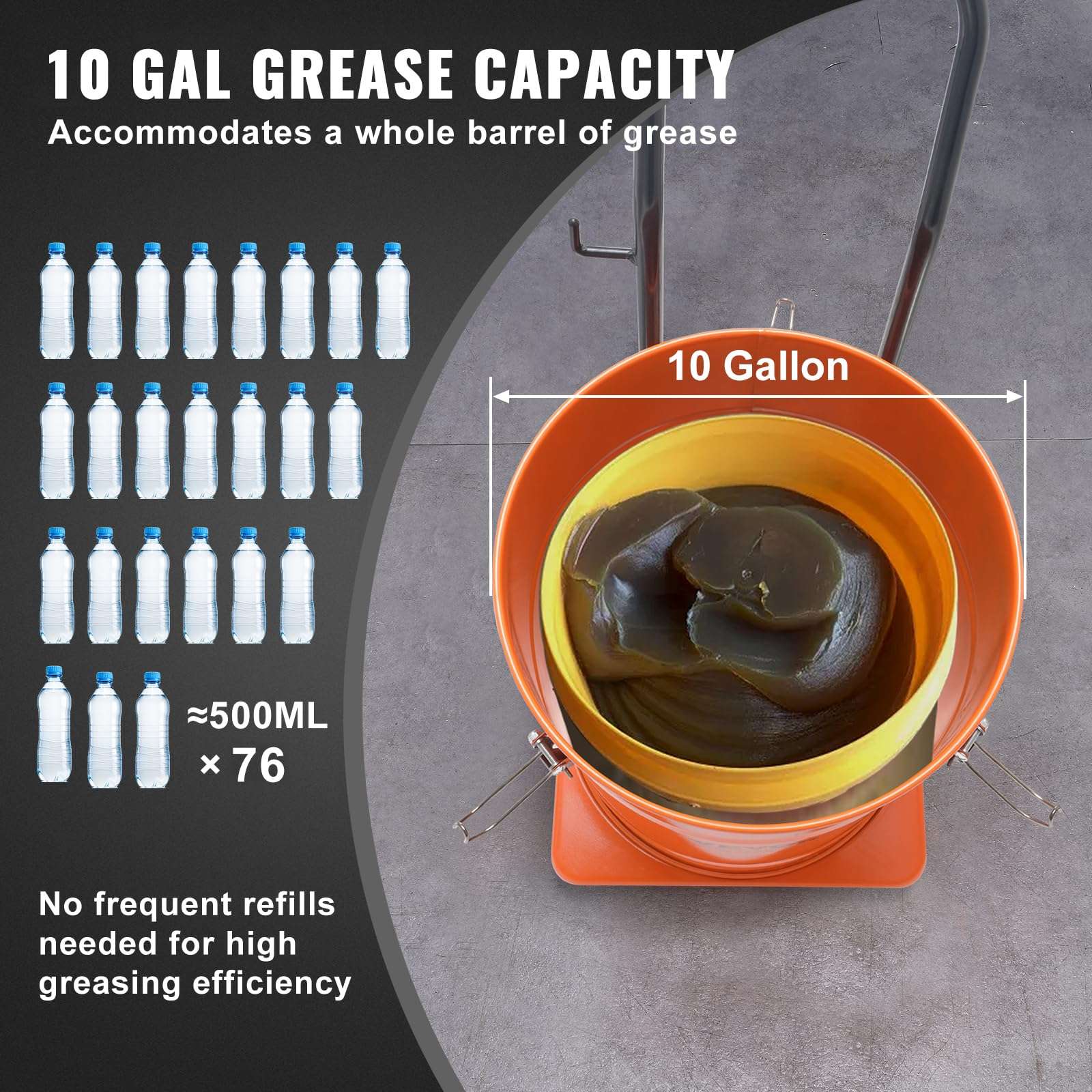 VEVOR Grease Pump, 10.5 Gallon Air Grease Pump with 13 ft High Pressure Hose and Grease Gun, 40L Pneumatic Grease Pump with Wheels, Portable Lubrication Grease Pump 6