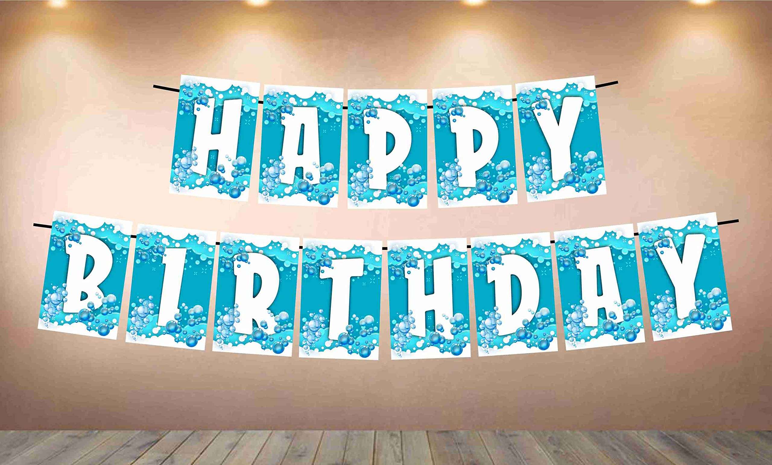 Partyzon Bubbles and Water Theme Happy Birthday Kids Banner for Birthday Decoration Backdrop and Theme Party with Ribbon 1