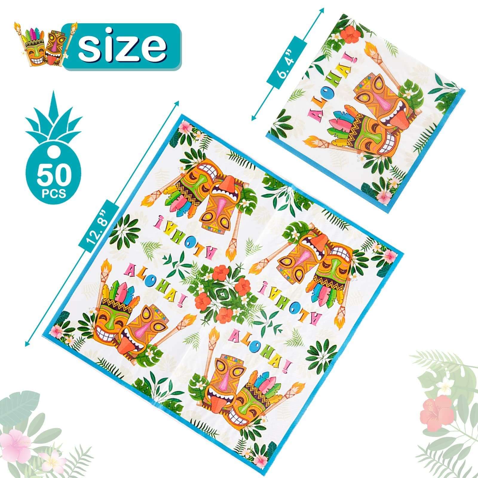 WERNNSAI 50PCS Hawaiian Party Napkins - Luau Party Decorations 3 Ply Tropical Paper Napkins Summer Theme Birthday Supplies for Luncheon Dinner Pool Birthday Favors 2