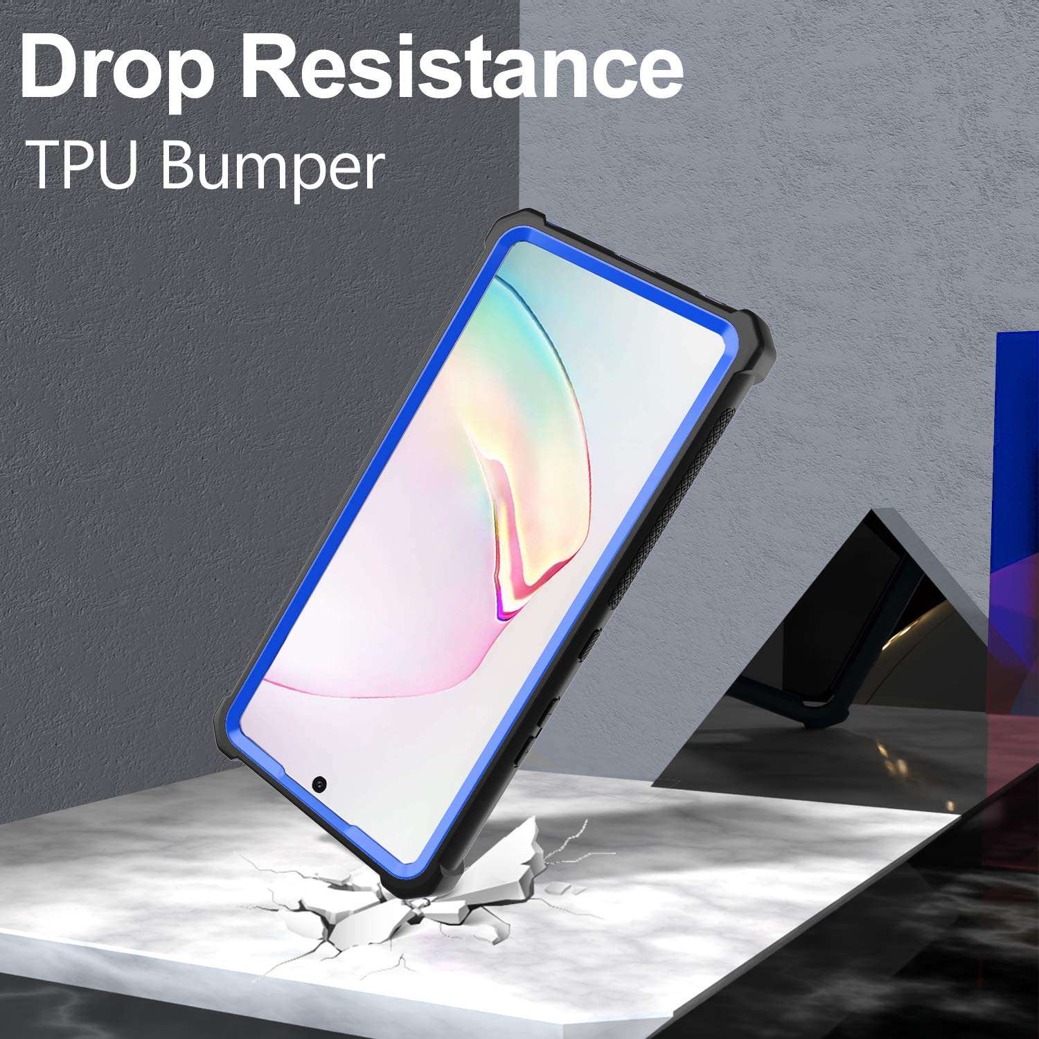 KSELF Case for Samsung Galaxy Note 10 Plus Case with Screen Protector, Full Body Protective Hybrid Dual Layer Shockproof Acrylic Back Case Cover for Galaxy Note 10 Plus 5G 6.8 inch (Black Blue) 4