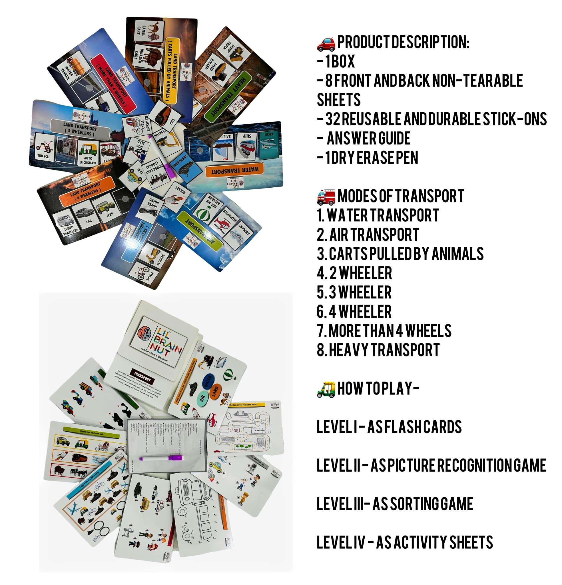 LIL BRAIN NUT Kid's My Transport Book Set Transport, Shapes, Colors, Numbers, 3