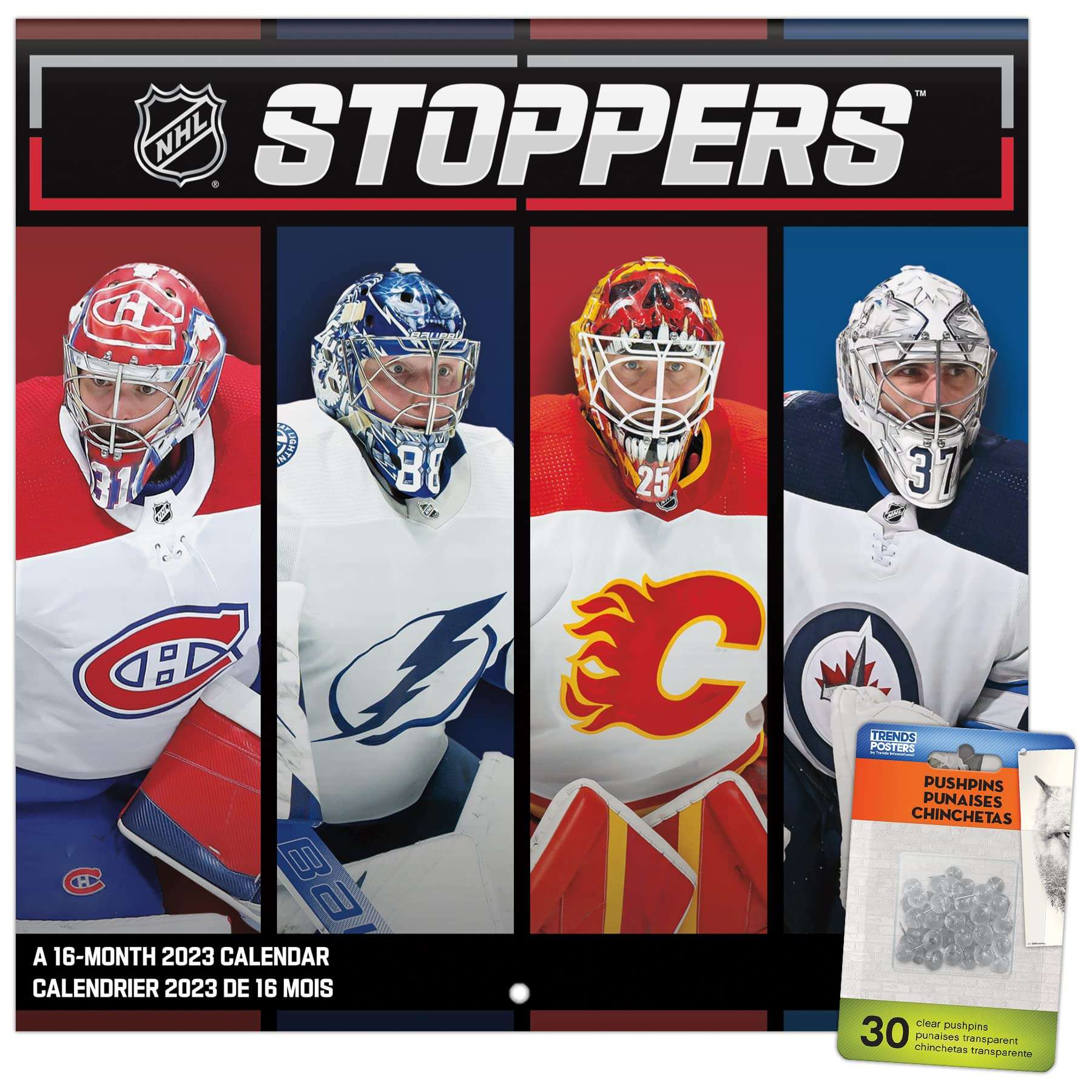 2023 NHL Stoppers (Bilingual French) Wall Calendar & Pushpins 1