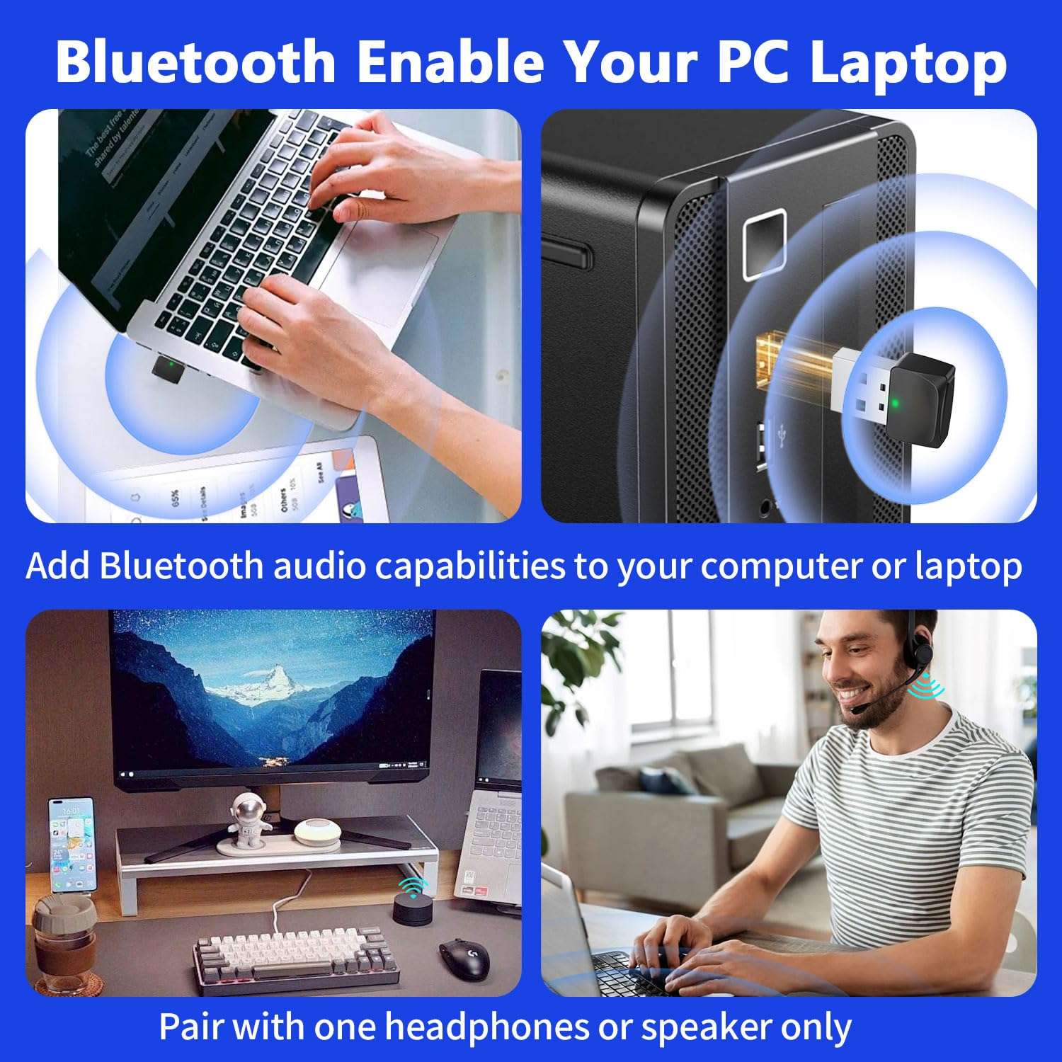 iDIGMALL USB Bluetooth Adapter for PC, USB Bluetooth V5.4 Transmitter for Audio, Plug & Play, Supports MacOS Windows for Computer Desktop Laptop, Pair w/Bluetooth Headphones Speaker, Only for Audio 5