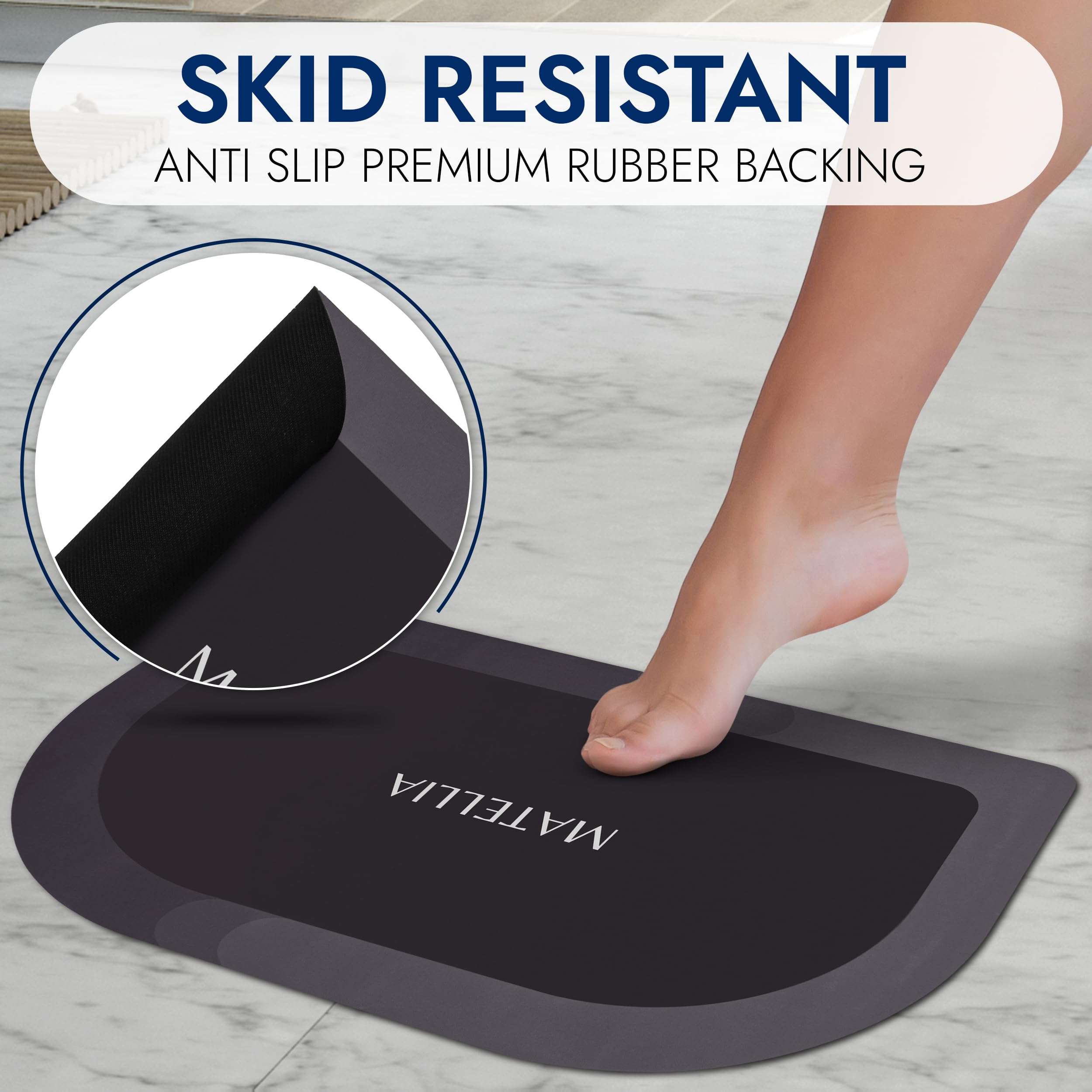 Matellia Super Absorbent Thin Bathroom Mat 18x30, Non Slip Quick Dry Rubber Backed Bath Rugs, Fit Under Door Floor Mats, Sink Mat, Dirt Resistant Easy Care Dark Gray 3