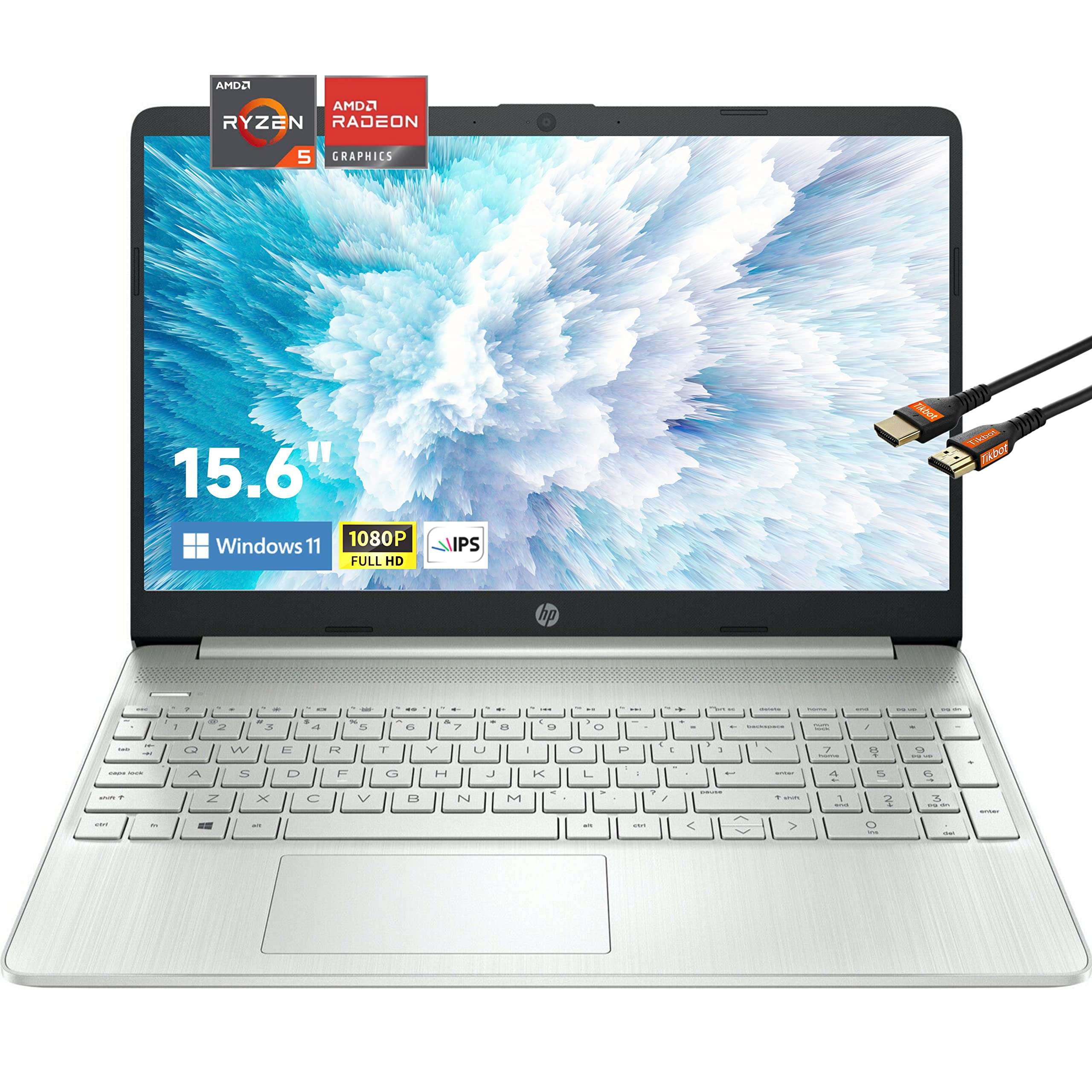 HP 2022 15.6" FHD IPS Laptop for Business & Student, 6-core AMD Ryzen 5 5500U, AMD Radeon Graphics, Win 11, HD Webcam, USB-C, Fast Charge, Silver (12GB RAM | 256GB PCIe SSD) 1