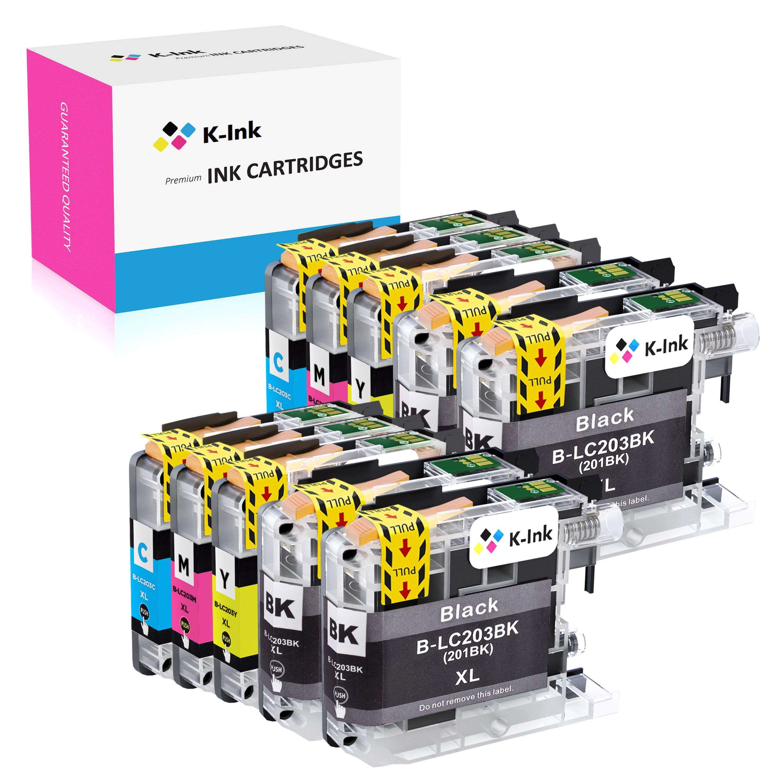 K-Ink Compatible Ink Cartridge Replacement for Brother LC203, LC203XL, LC201XL, LC201 - Compatible with MFC-J480DW, J880DW, J4420DW, J680DW, J885DW (10 Pack: 4 Black, 2 Cyan, 2 Magenta, 2 Yellow) 1