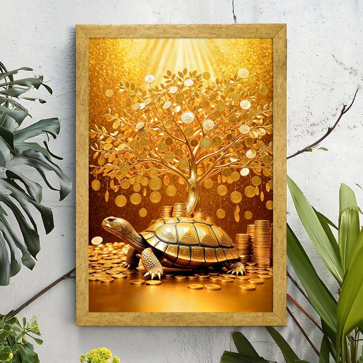 ArtX Paper Money Tree Painting For Vastu, Golden Money Tree Frame For Wall, 12.0 x 18.0 inch, Multicolorm, Set of 1 4