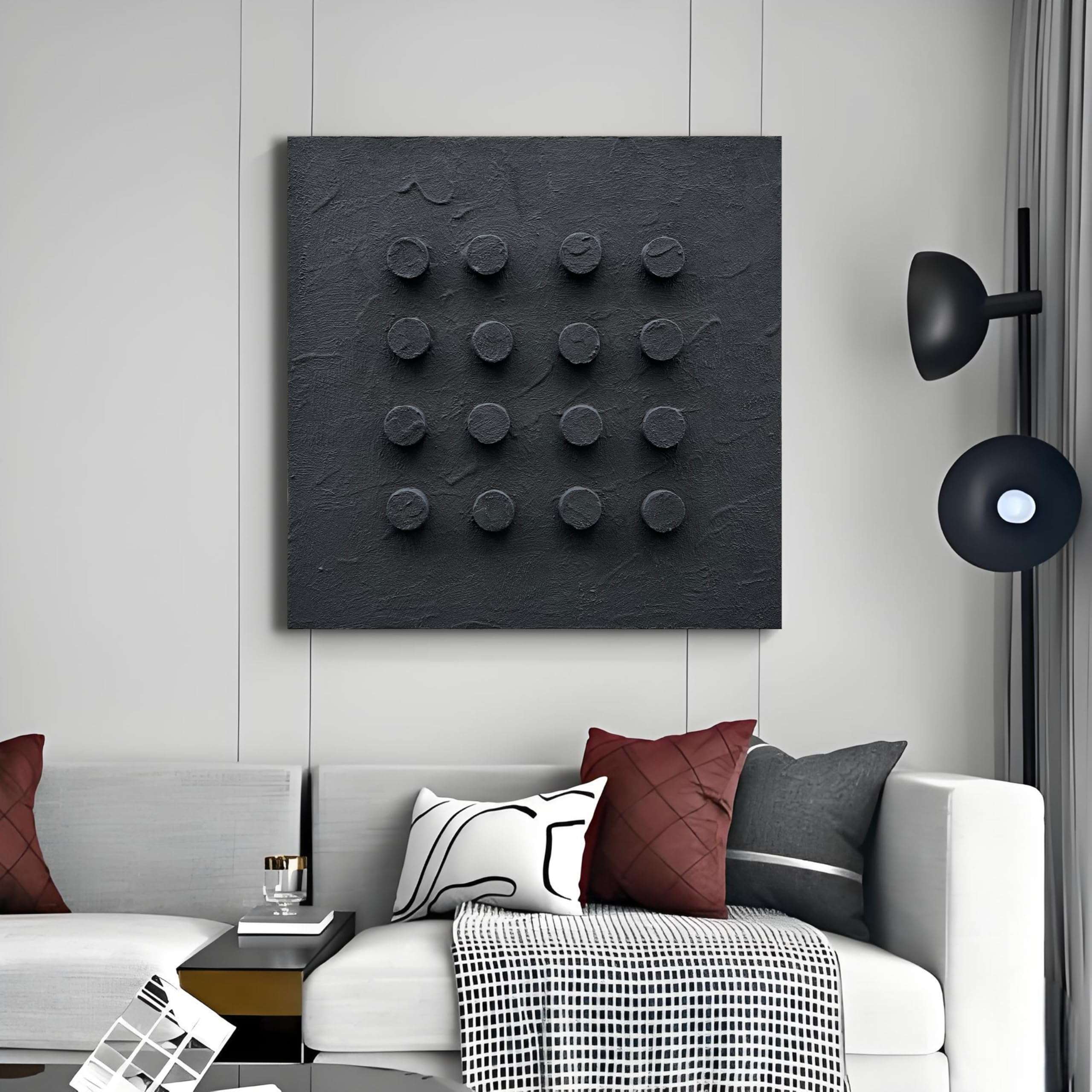 NANKAI Art Hand-Painted Black Thick Texture Abstract Art Oil Painting 24x24 inch Modern Minimalist Art Home Wall Decoration Painting 5