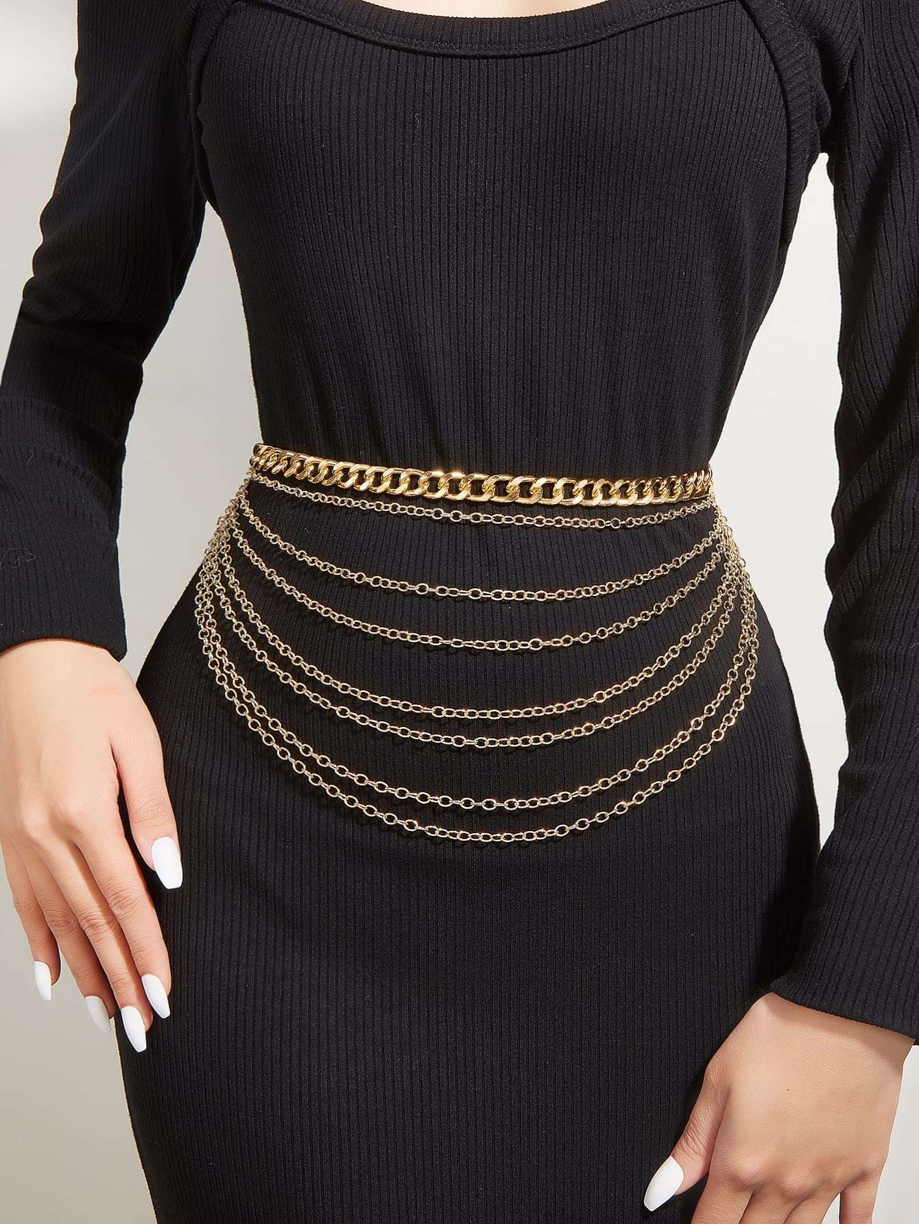 WDIRARA Women's Metal Multilayer Waist Chain Belt Body Belly Chain for Dress Pants Minimalist Layered Gold 70/80 6