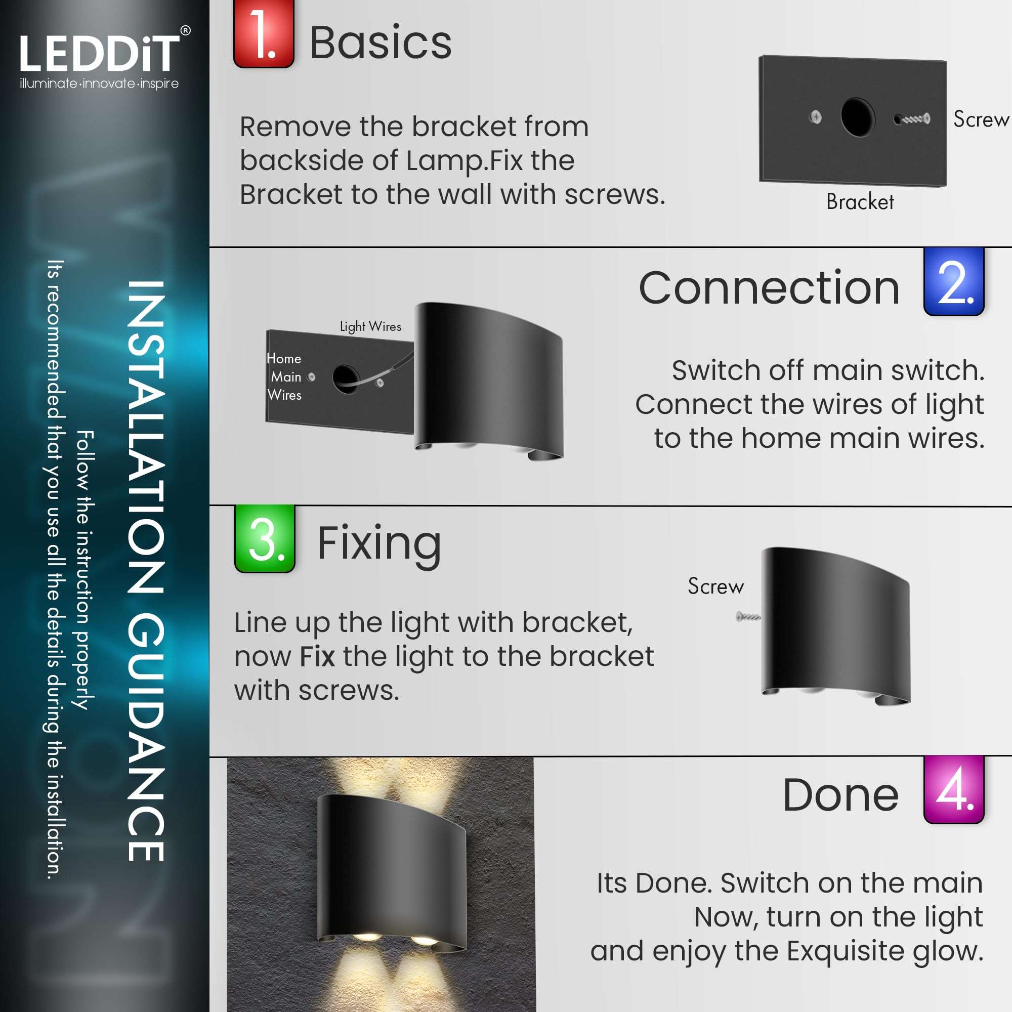 LEDDiT 6-Watt U-Shape Up Down Outdoor LED Wall Light with IP65 Grade Waterproof Body, Warm White, Pack of 1 (with 2 Years Warranty) 6