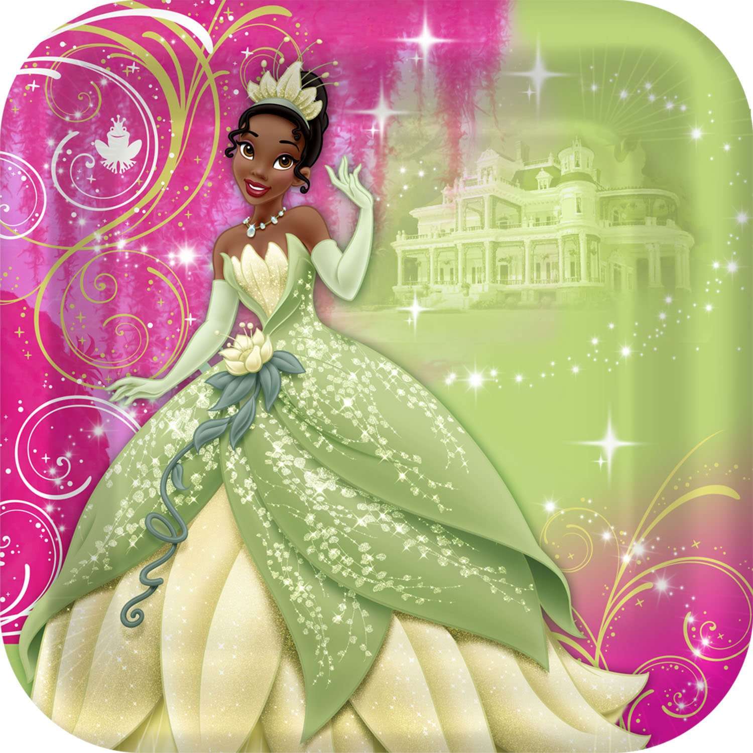 Hallmark Princess and The Frog Sparkle Square Party Dinner Plate - 8 Count