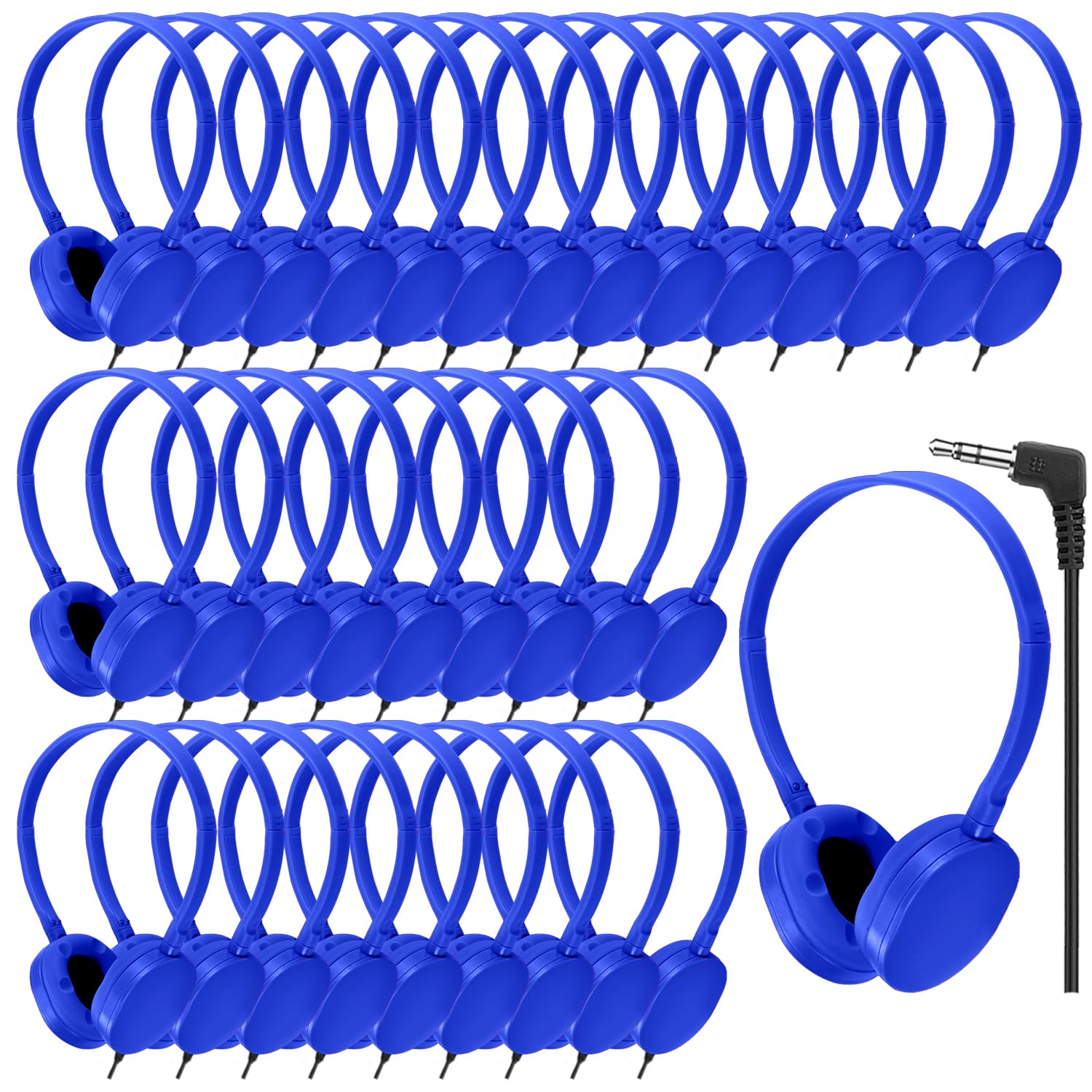 CN-Outlet Kids Headphones Bulk 50 Pack for Classroom School,Durable Wholesale Wired On Ear Headphones for Kids Student Boys Girls Teens and Adults,3.5mm Jack (Bule)