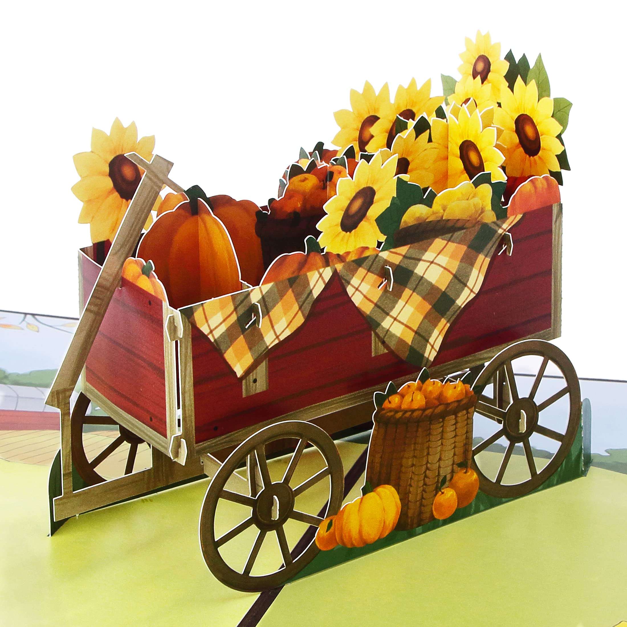 Ribbli Thanksgiving Pop Up Card - Fall Thank You Card, 3D Greeting Card, Harvest Trailer Card, Sunflower Card, Happy Holiday Autumn Birthday, for Kids Children Husband Wife Him Her, with Envelope 1