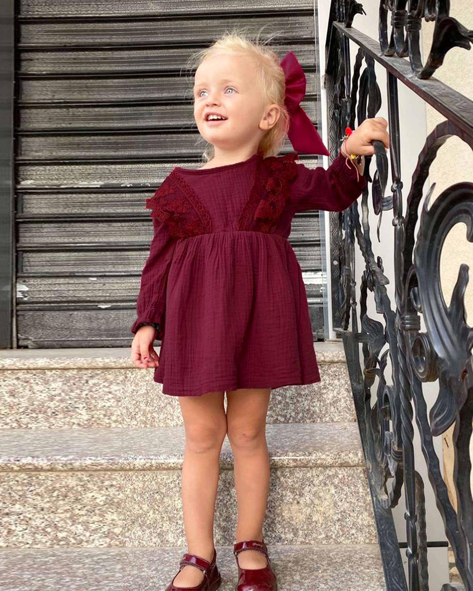 SANMIO Toddler Baby Girls Clothes Dresses Outfits Cute Ruffle Princess Party Tutu Bowknot Dress (3-4T, Wine Red-2) 3