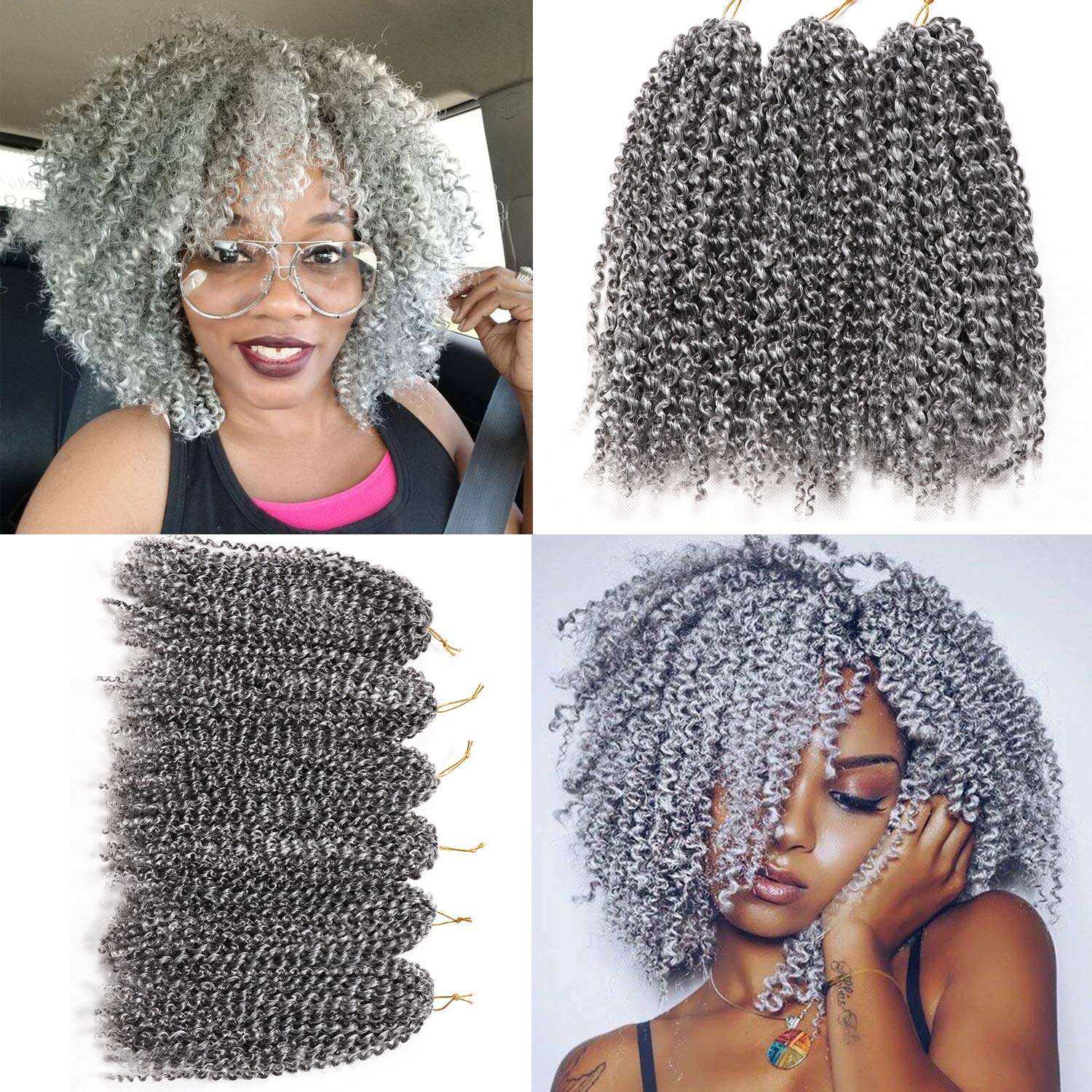 Lifabeauty Gray: 12 Inch Marlybob Crochet Hair 6 Small Packs/Lot Crochet Braids Jerry Curly Hair Extensions 20 Strands 40G/Pack (Gray)
