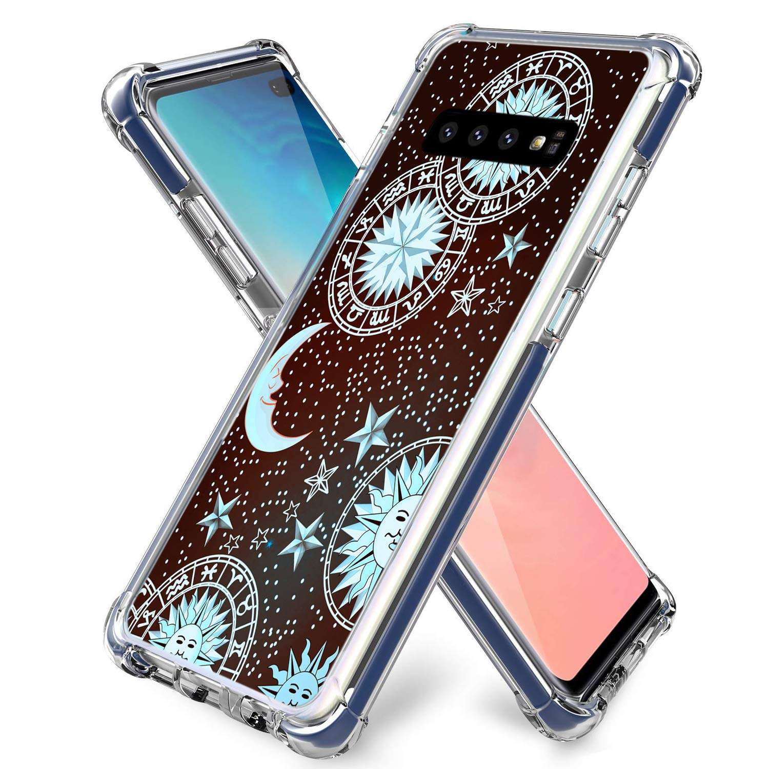 Gifun Hard PC Bumper Shockproof Clear Soft Slim Design Pattern Case for Samsung Galaxy S10 Plus Release 6.4inch - Sun Moon Star on The Galaxy 1