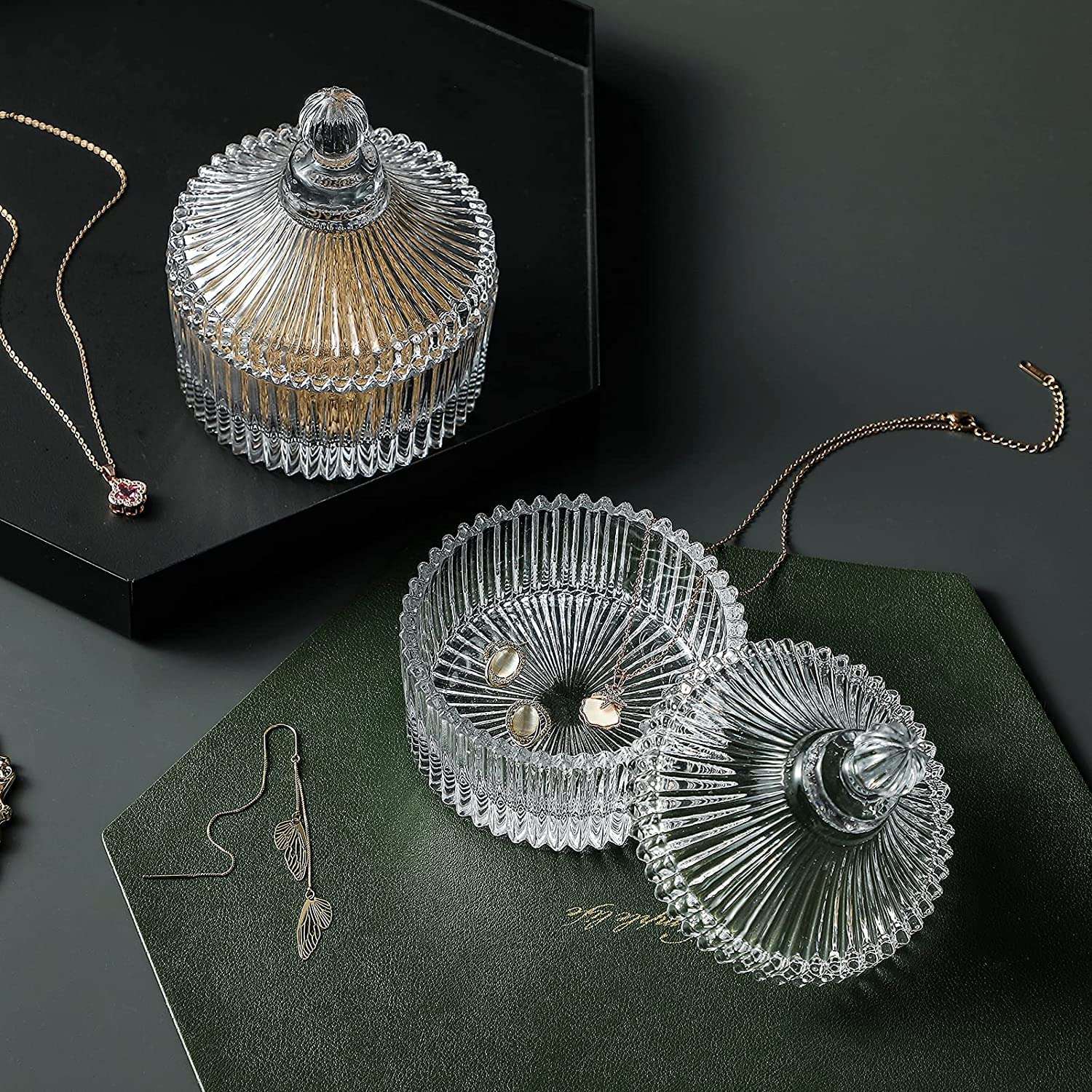 RADHIKA STORE Glass Storage Candy Jar with Lids, Canister Glass Jars For Food Storage, Canisters Kitchen Organizers, Pantry and Storage for Pasta, Sugar, Coffee, Tea, Candy, Cookie, Pack of , Clear. 4