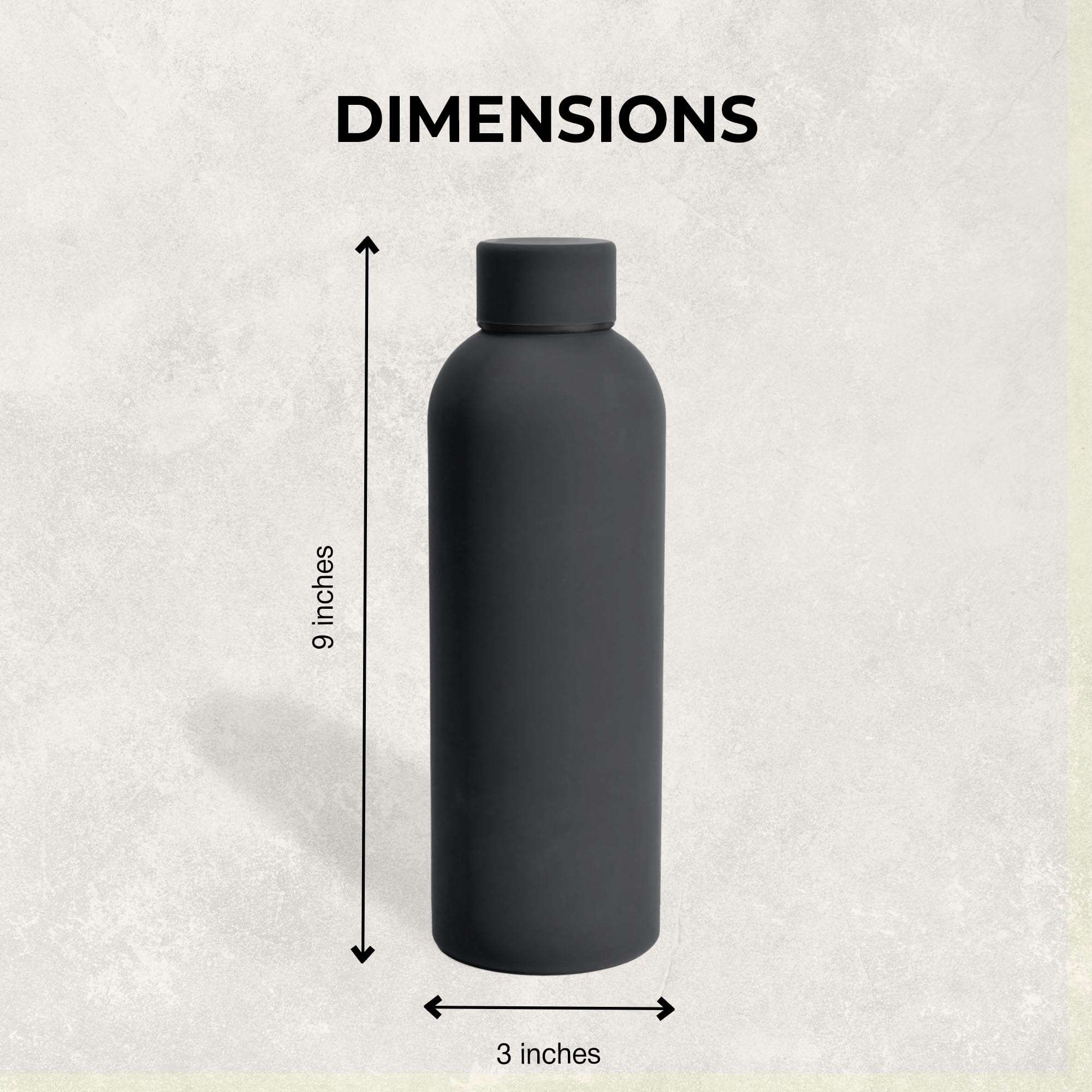 SuperGeneriX 17oz Matte Finish Stainless Steel Water Bottle | Vacuum Insulated Travel Bottle |12 hrs Hot & 18 hrs Cold| Smooth Rubber Finish Water Bottle (Black) 4