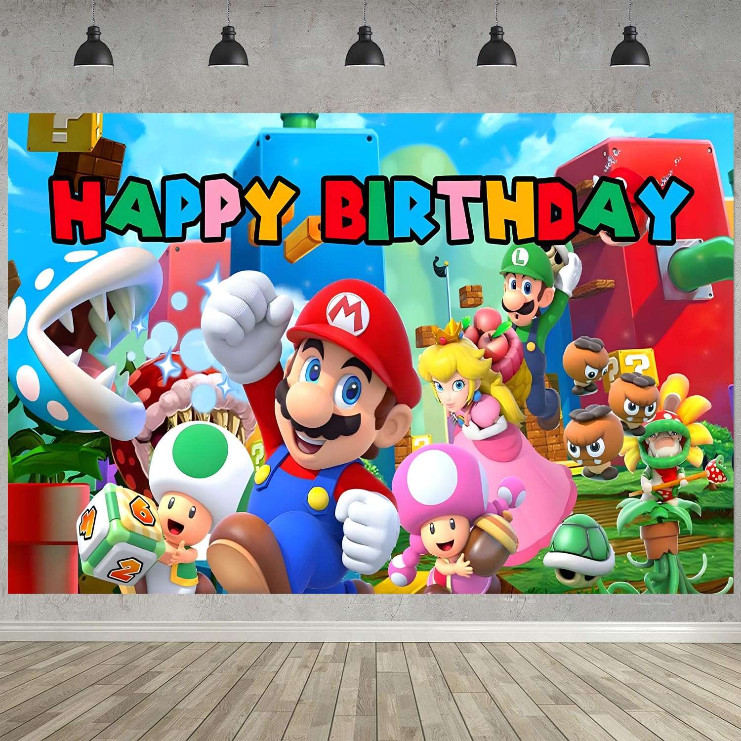 Super Bros Birthday Party Decoration,Super Brothers Party Photo Background 5 x 3 FT and 18 Pcs Balloon,Girl Merch Party Backdrop Supplies 4