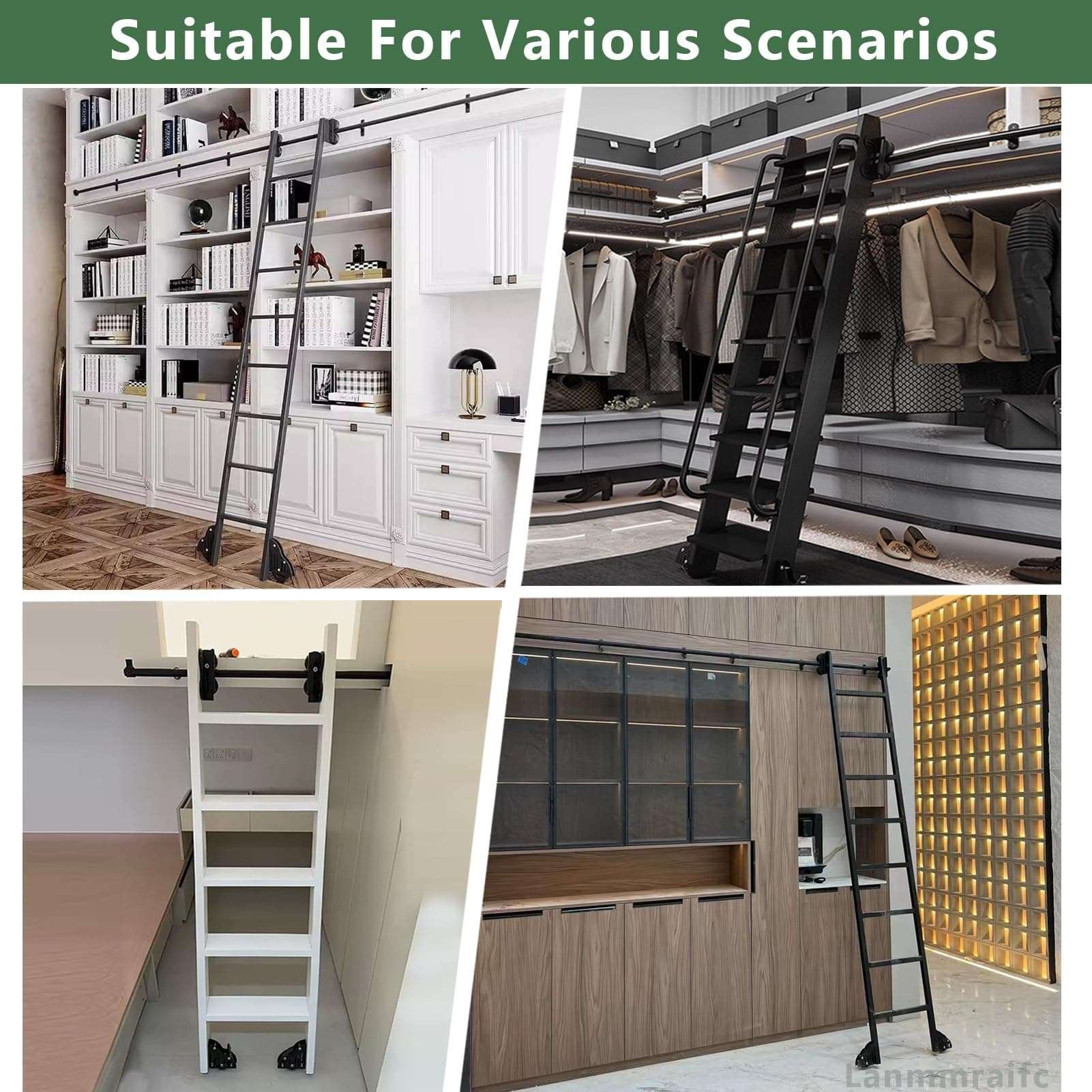 100-732cm Rolling Library Ladder Hardware Kit - Gold Carbon Steel Full Set Mobile Ladder Tracks with Floor Roller for Home/Office/Library/Barn(8ft/244cm Track kit) 5