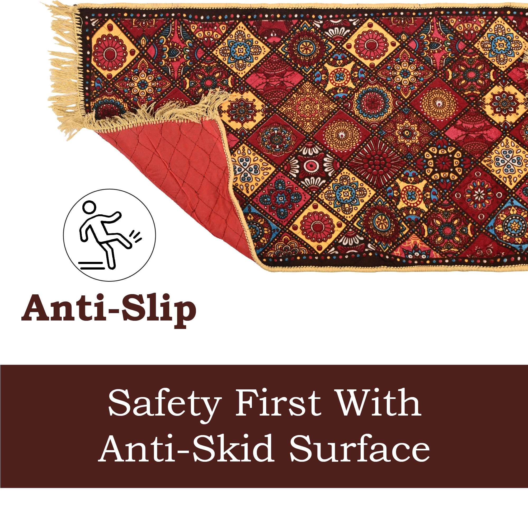 Kuber Industries 2x6 Feet Shaneel Bed Side Runner For Kitchen | Easy To Clean & Multipurpose Runner For Home, Bedroom & Living Room | Rangoli Print - Multi Colour 5