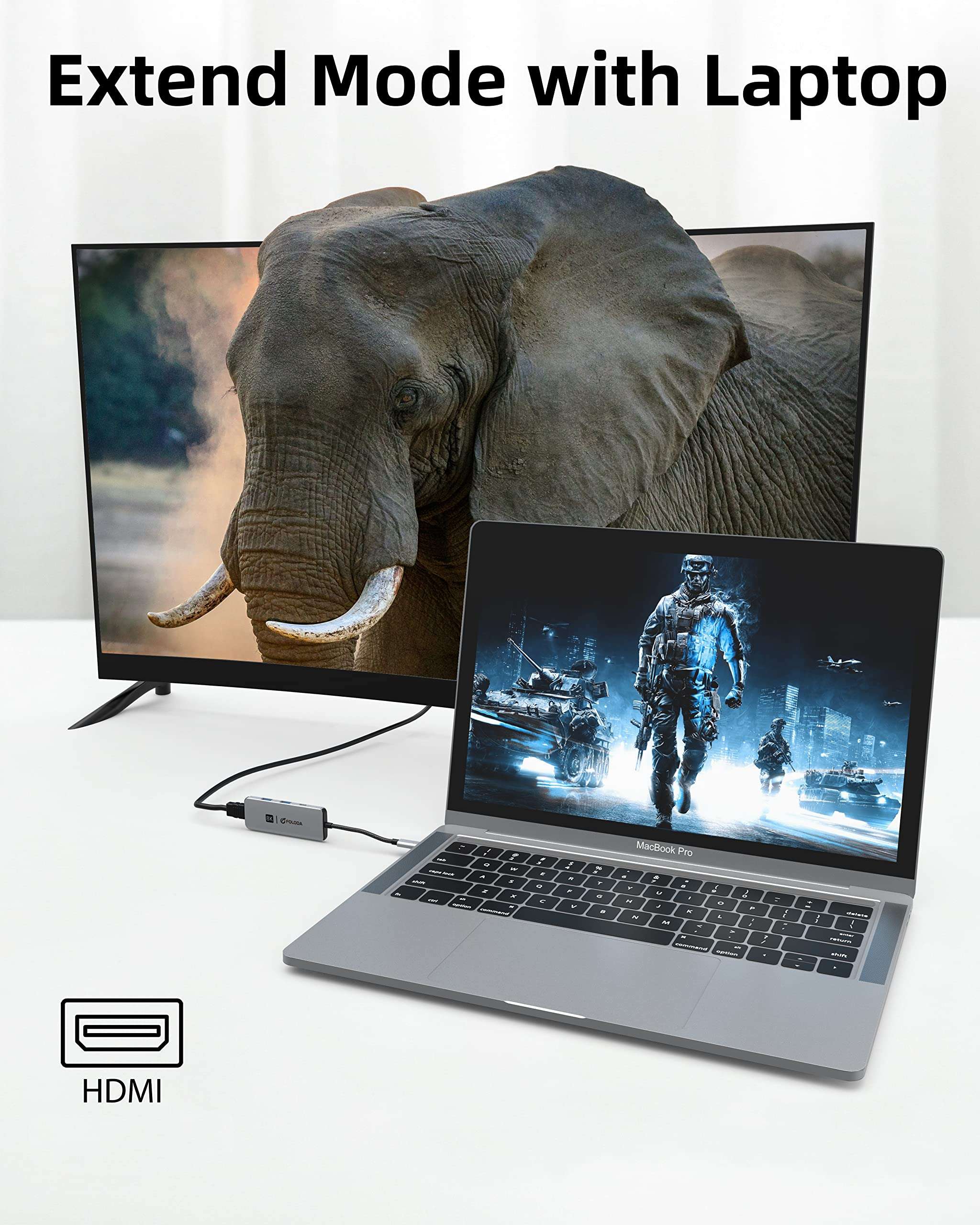 8K USB C HDMI Hub, Steam Deck Dock, USB C Adapter with 8K@30Hz, 4K@120Hz/60Hz/30Hz Ultra HDR Display, PD 100W, USB 3.0 * 2 for Steam Deck, MacBook Pro, Laptop with Thunderbolt4/3, Type C Connector 4