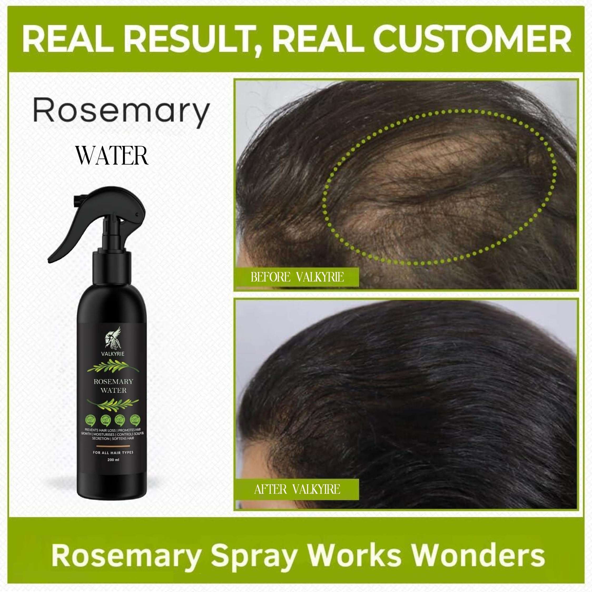 VALKYRIE Rosemary Water Daily Strengthening Mist, with Peppermint and Rosemary Essential Oils to Strengthen Strands for all Hair Types (200ml) 3