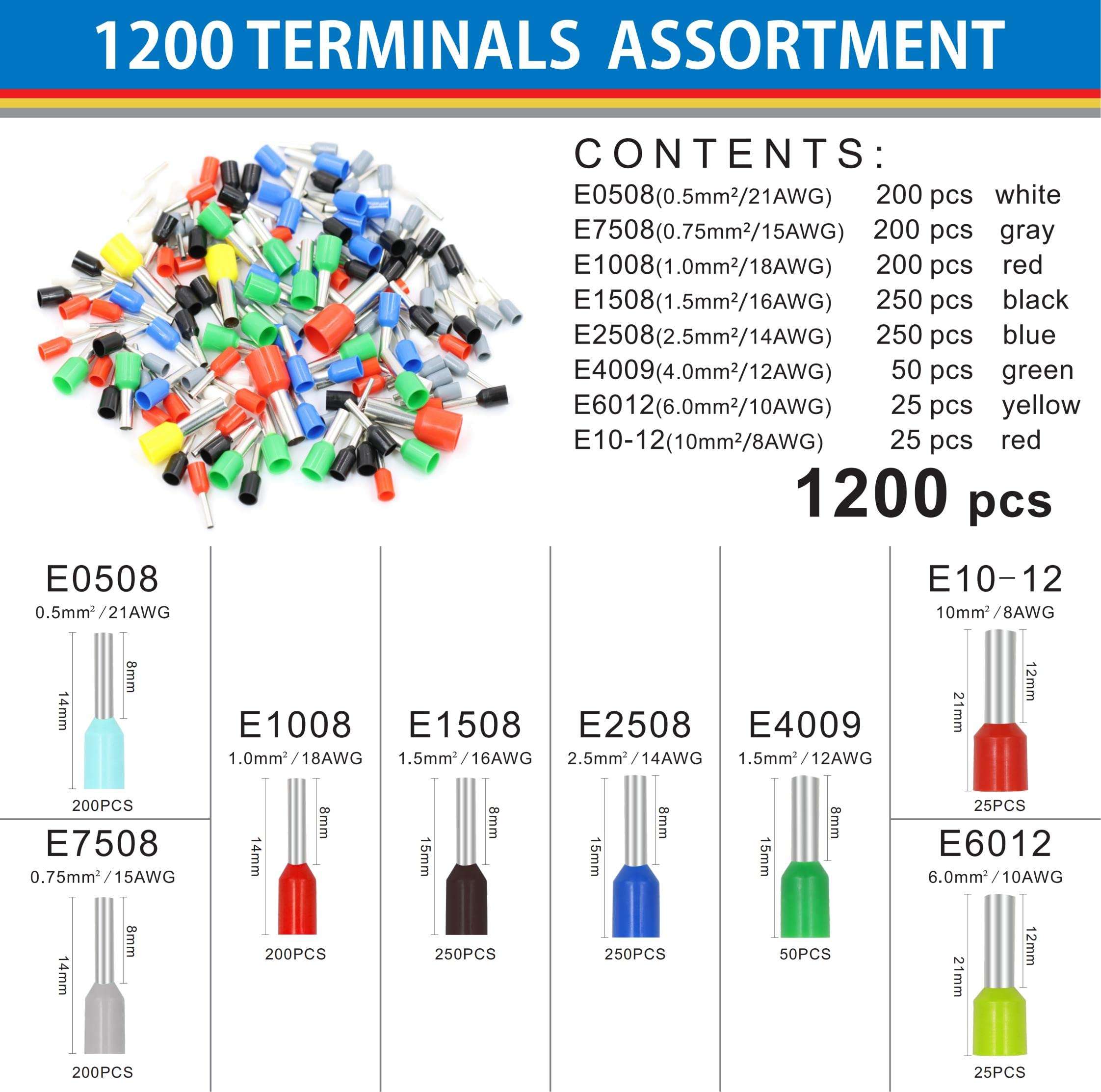 HKS Ferrule Crimping Tool Kit AWG 30-5 with 1200PCS Red Copper Terimnals, Hexagonal Self-Adjusting Ratchet Crimper for End-Sleeves (16-6S with 1200PCS Kit) 2
