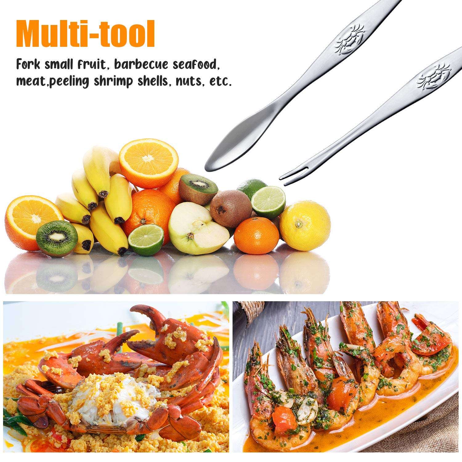 Seafood Tools Set, Crab Crackers and Tools with 2 Seafood Scissors, 2 Lobster Crackers, 2 Seafood Forks and 2 Butter Cups, 2 Red Lobster Leg knife, Crab Crackers Tools Set for Seafood Boil(10 Pcs) 6