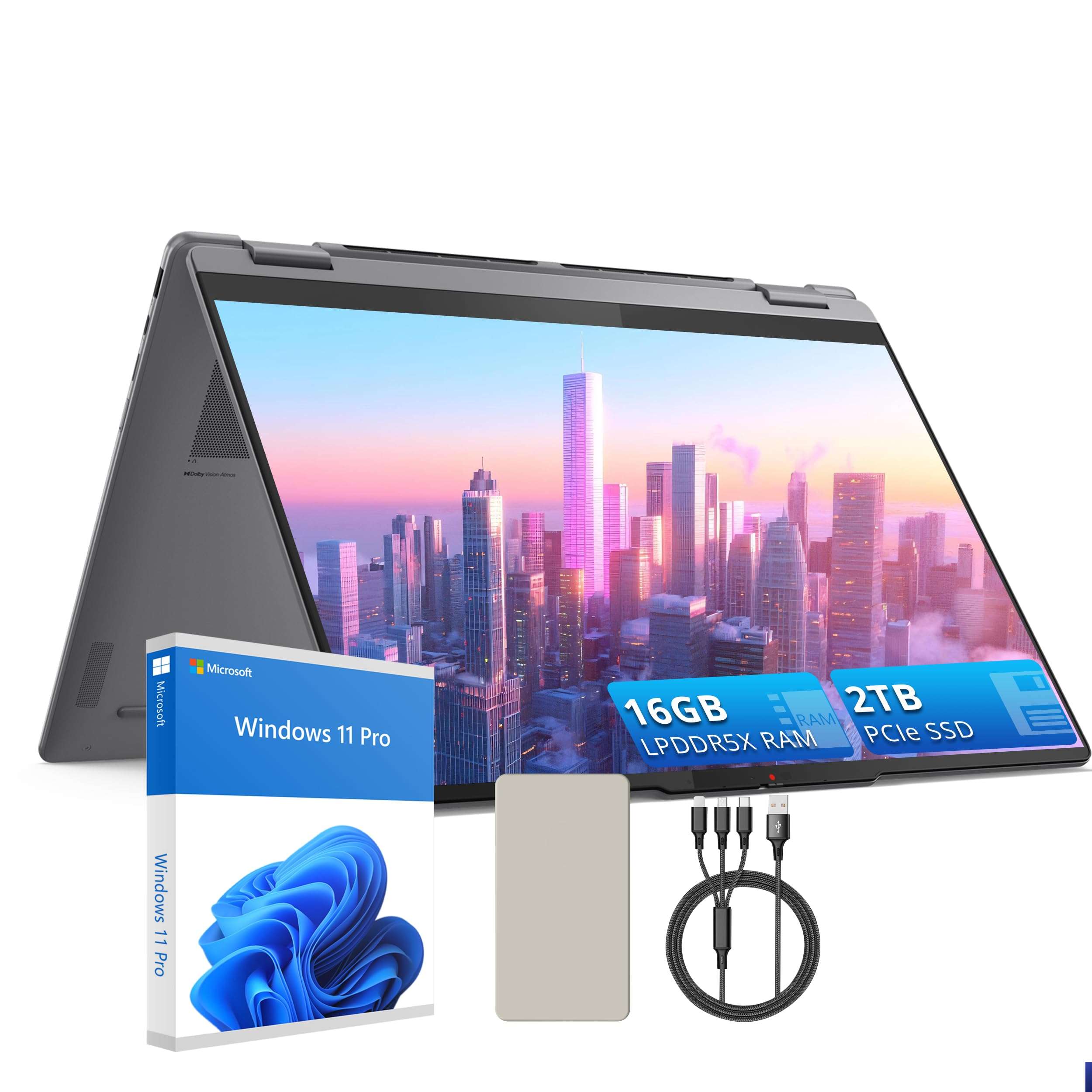 Lenovo Yoga 7i 16" 2-in-1 Laptop-2K Touchscreen Display-Intel Ultra 5 226V-16GB LPDDR5X RAM-2TB SSD-Arc Graphics-Backlit Keyboard-Fingerprint Reader-Win 11 Pro-Gray-128GB Docking Station Set 1