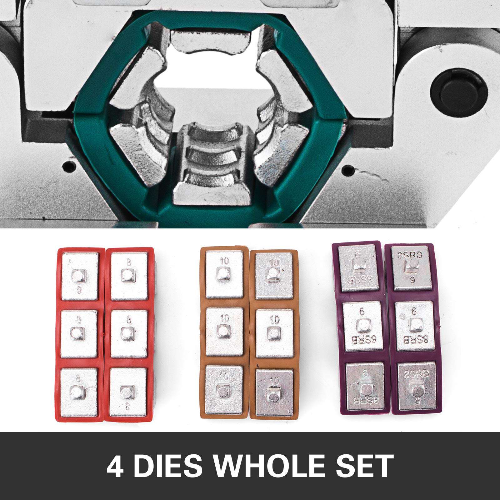 Mophorn Manually Operated AC Hose Crimper Hydra-Krimp 71550 Manual AC Hose Crimper Kit Air Conditioning Repair Handheld AC Hose Crimping Tool with 4 Dies 6