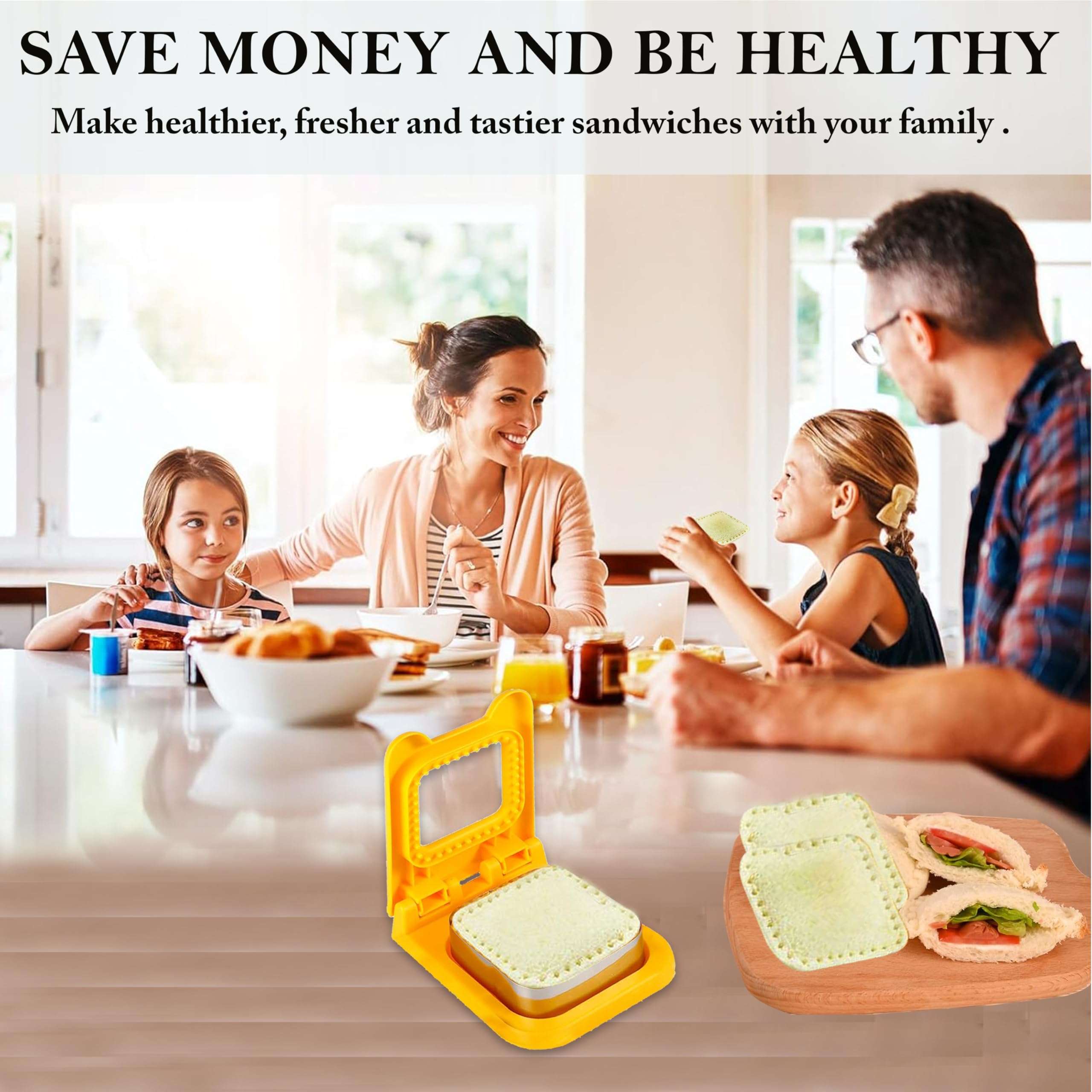 MISREK Sandwich Cutter and Sealer, Decruster Sandwich Maker for Kids Lunch, Uncrustable Sandwich Maker, Easy for School Lunchbox and Bento Box, Square, Multicolour (SQUARE) 5