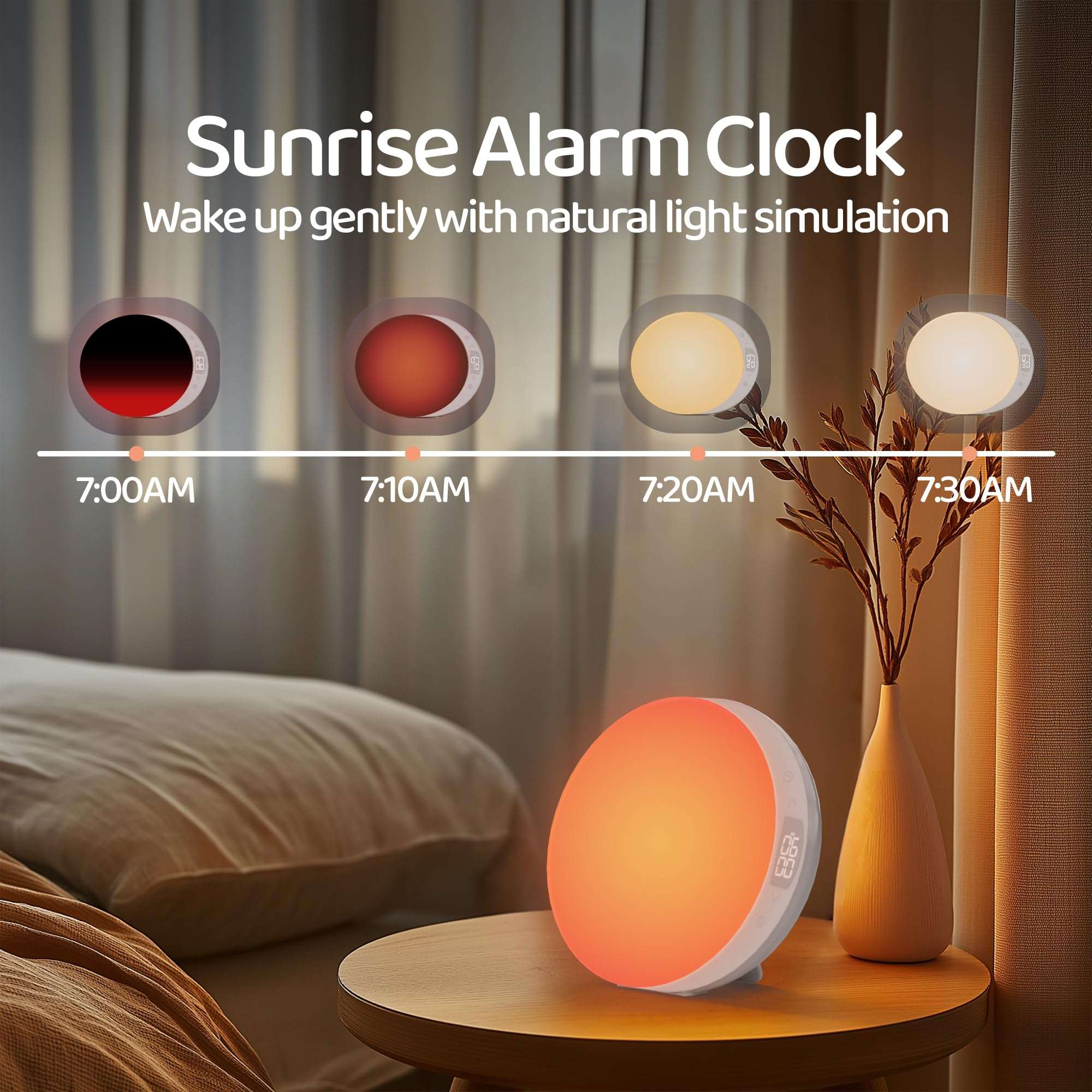 ANTDALIS Sunrise Alarm Clock for Heavy Sleepers Adults, Wake Up Light Dimmable Night Light for Kids Teens Bedroom Home Decor Girls Boys Women Gifts, 20 Color and Touch Control, Snooze, White 3