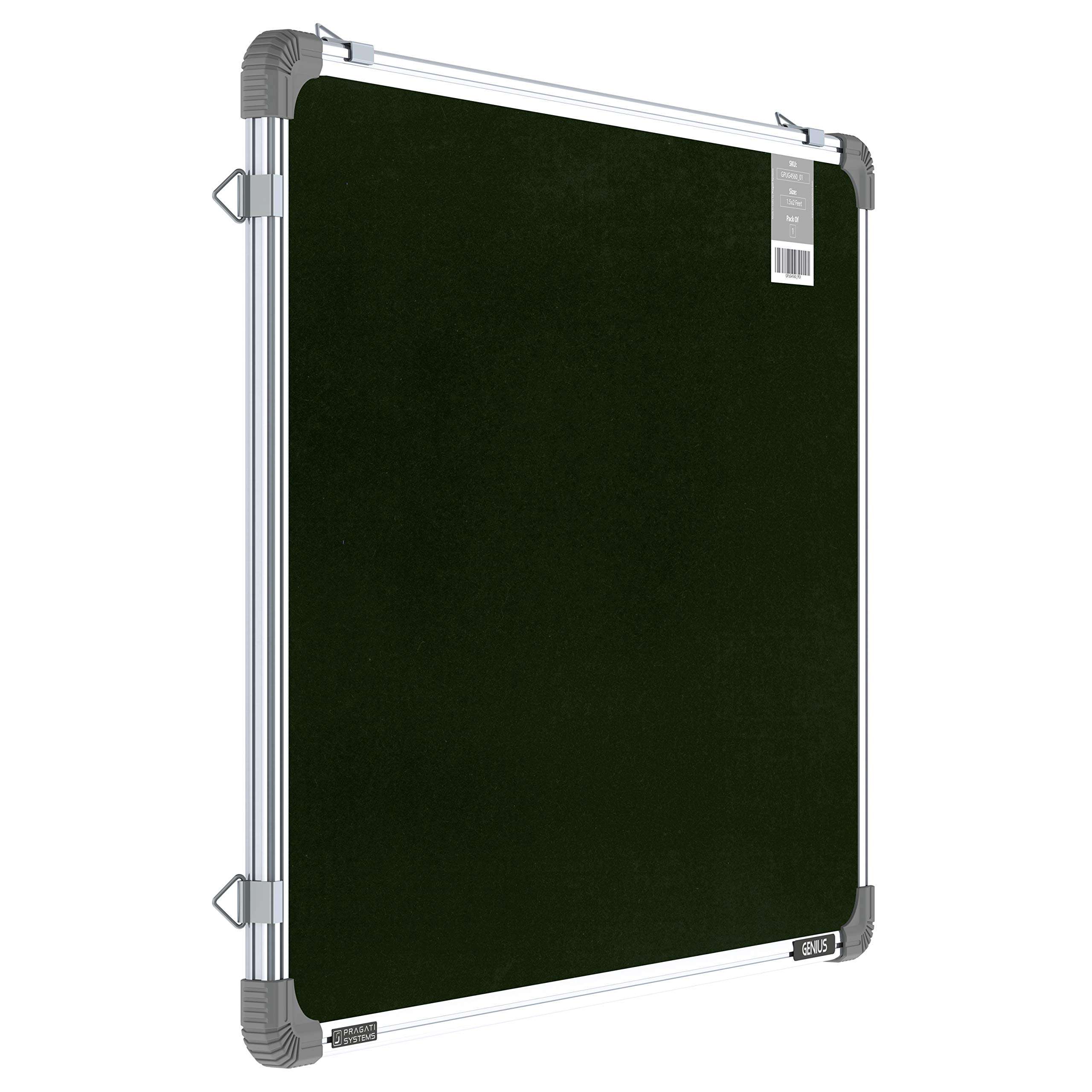 Pragati Systems® Genius Pin-up Display Board for Home, Kids, Office & School (GPUG4560), Lightweight Aluminium Frame, 1.5x2 Feet, Green (Pack of 1)