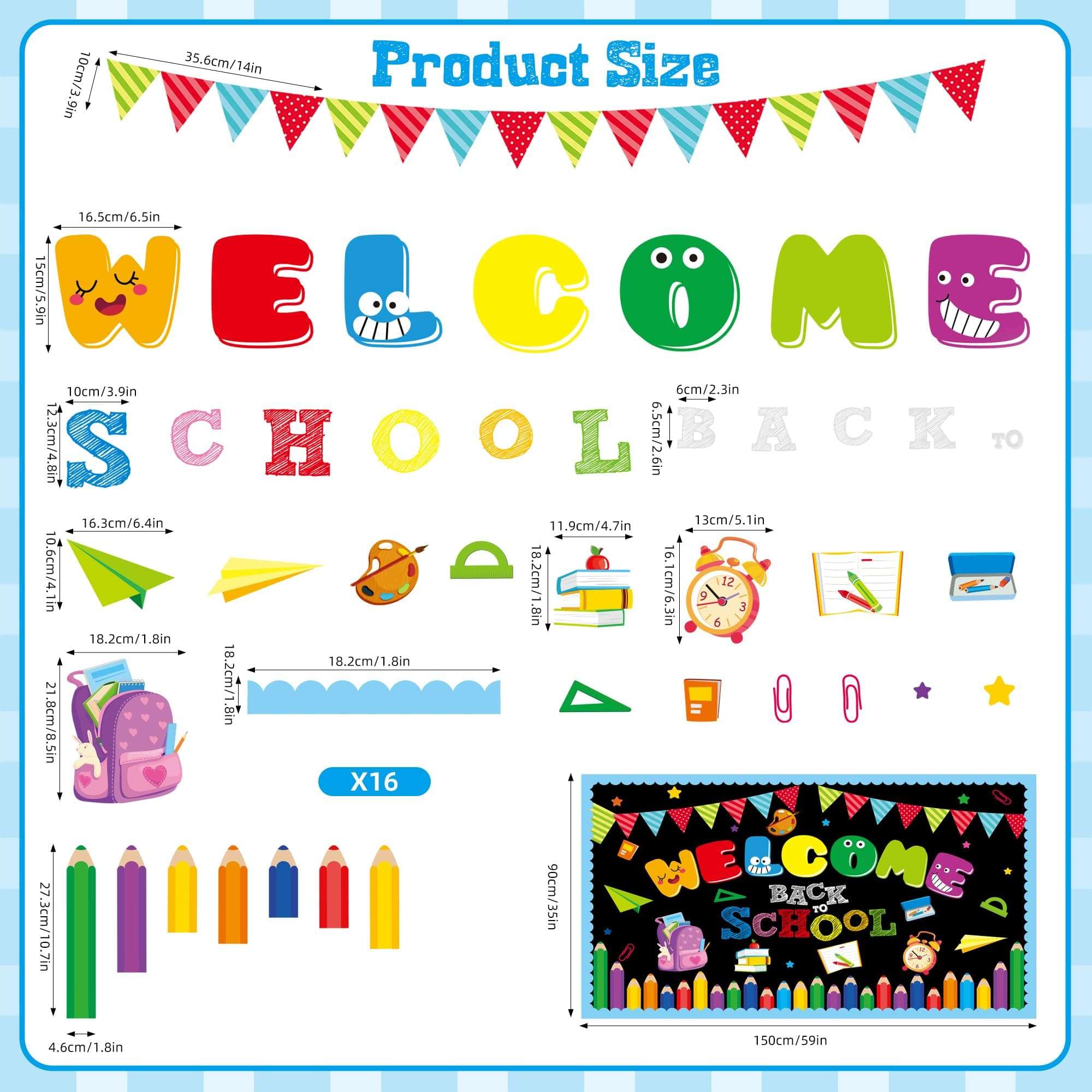 Welcome Bulletin Board Decorations Back to School Colorful Classroom Decoration Welcome Back Bulletin Board Set Cutouts for School Office Chalkboard Wall Door Decor Supplies 3