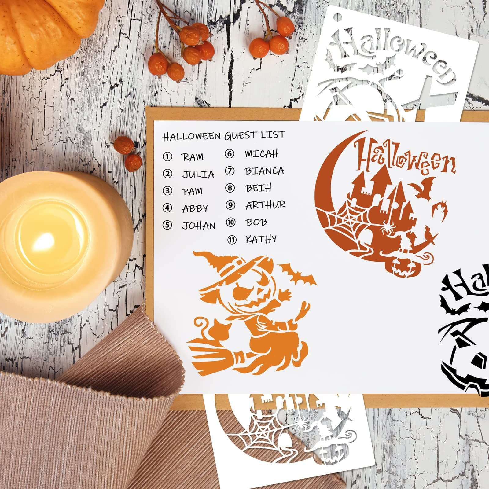MWOOT 20 Sheets Halloween Painting Stencils, Reusable Painting Stencils for Crafts, DIY Scrabooking Painting on Wood (15 x 15 cm) 6