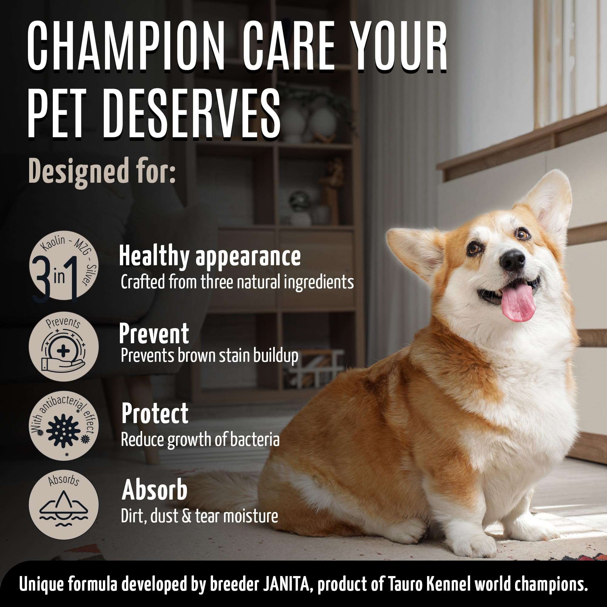 TAURO PROLINE Clear Eyes Solution Set 6in1 Multi-Functional Pure Mist and Stainless Look Clay Mask - Tear Stain Remover, Eye Cleaner - Eye Care Ear Care Grooming Treatment for All Dogs and Cats Eyes 3