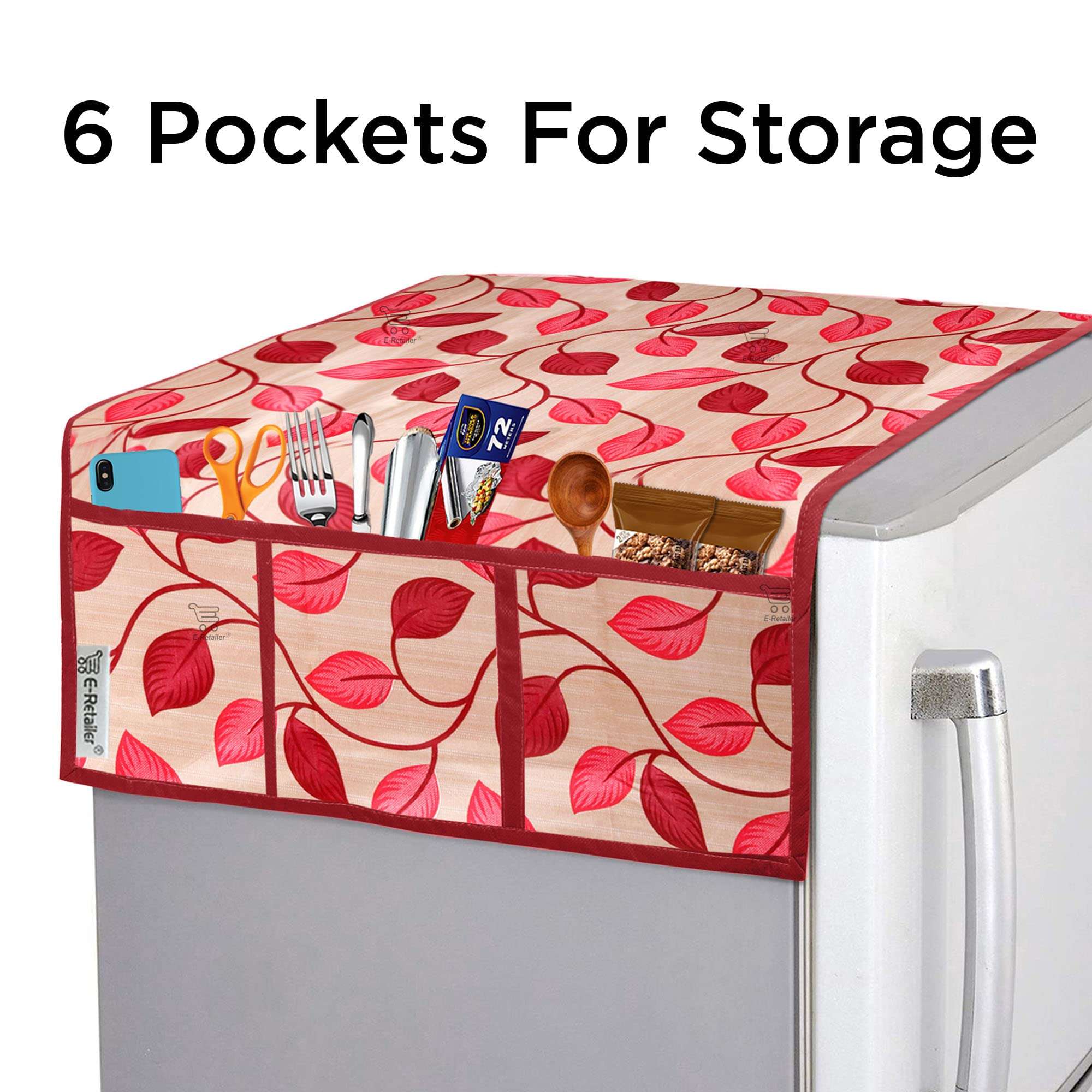 E-Retailer® Exclusive Combo Set of Appliance Cover (1 Pc. Refrigerator Top Cover, 2Pc. Handle Cover, 6 Pc. Fridge Mat, 1Pc Wall Hanging Storage Oarganizer) (Geometric Brown, Set of 10 Pcs.) 3