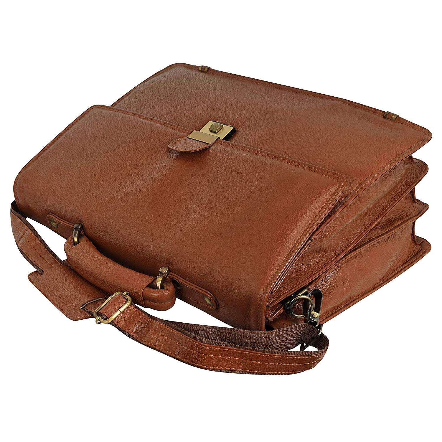 Reo Leather | Leather Office Messenger Bag for Men |15.6'' Laptop Compartment| |Expandable Features| Cross Body Shoulder Strap | 3 Digit No. Lock Closure | 22 Liters (Black) (Tan) 6