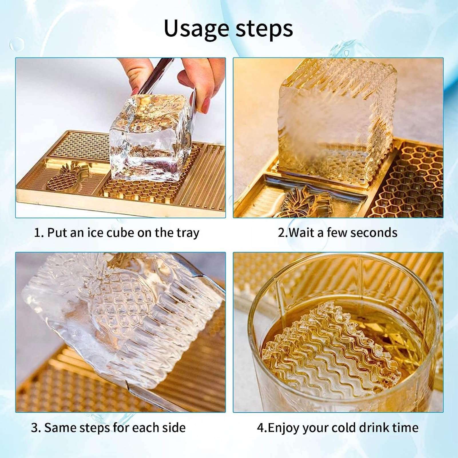 Ice Stamp, Brass, 4 Patterns Thickened Brass Rust Prevention Ice Stamping Tray for Bar Home 3