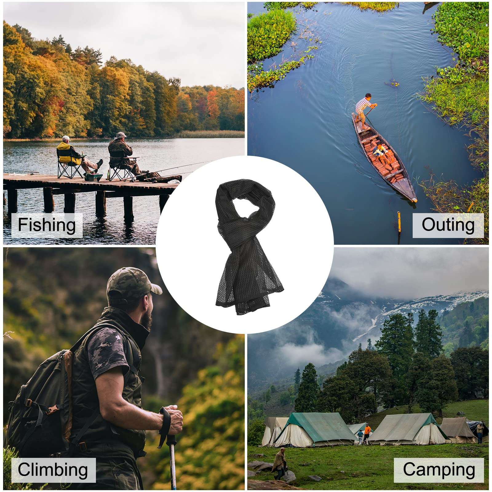 PATIKIL 63"x20" Camouflage Netting Camo Scarf, 2 Pack Camo Netting Veil Desert Mesh Scarves for Survival Games, Black 6