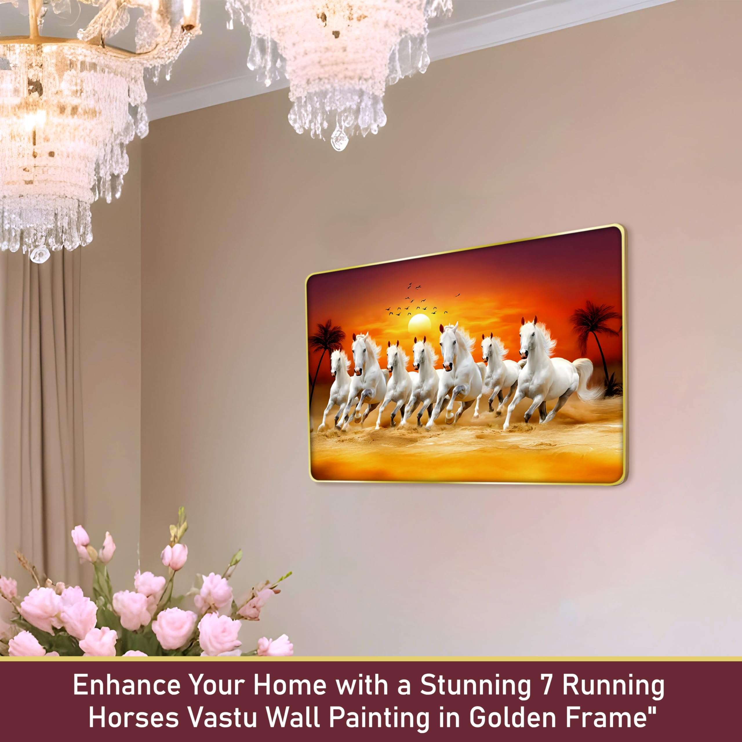 Rousrie 7 Horses Realistic Painting With Frame For Wall Vastu | Seven Running Horse Painting For Wall Decor Living Room Decoration | Big Size Photo Frame 47 by 32 cm (18.5 X12.5 Inch) 4